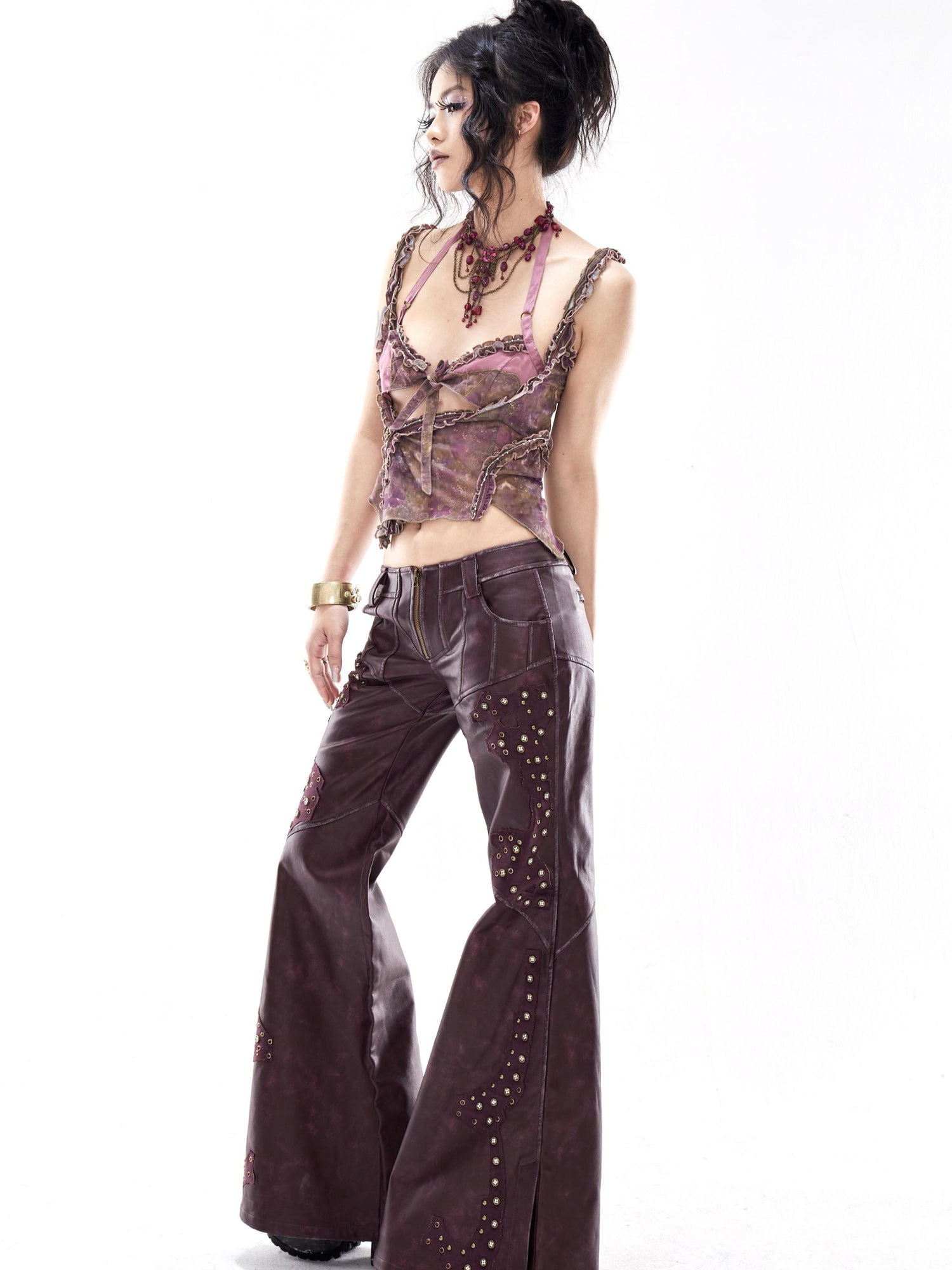 Update OPEN AESTHETIC Open Aesthetic Psychedelic Print Mesh Lace Trim Halter Bralette Set