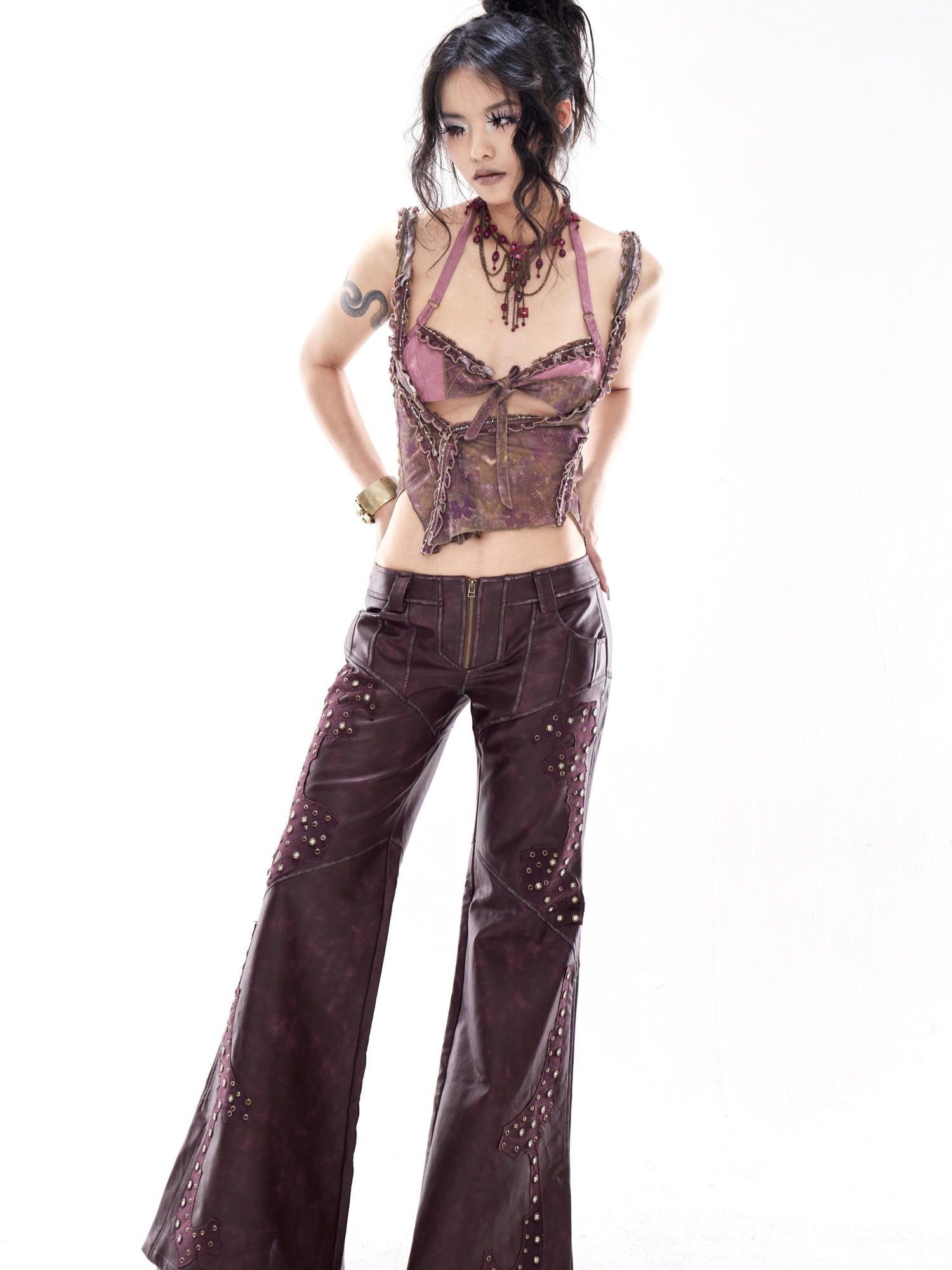 Update OPEN AESTHETIC Open Aesthetic Psychedelic Print Mesh Lace Trim Halter Bralette Set