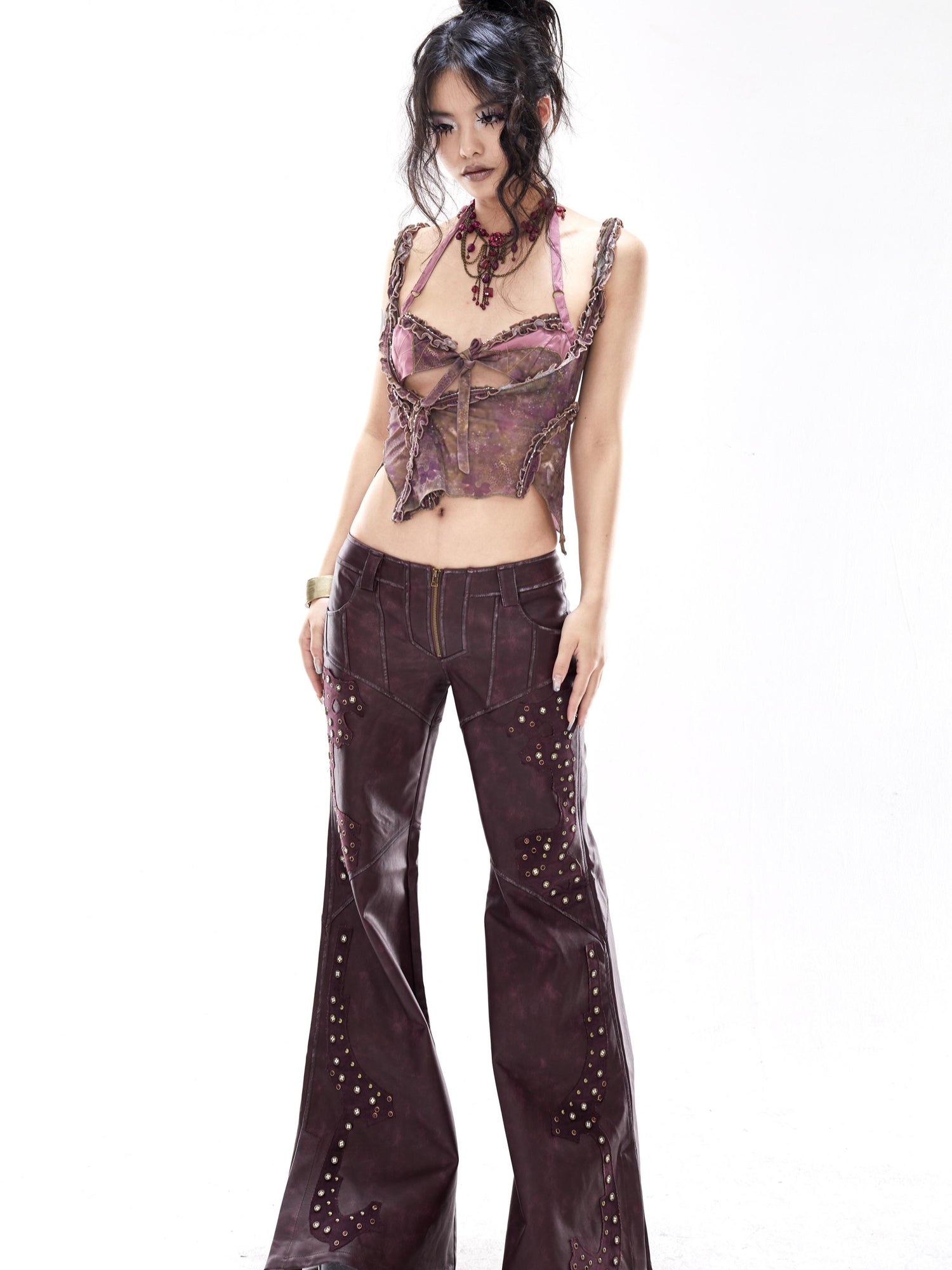 Update OPEN AESTHETIC Open Aesthetic Psychedelic Print Mesh Lace Trim Halter Bralette Set