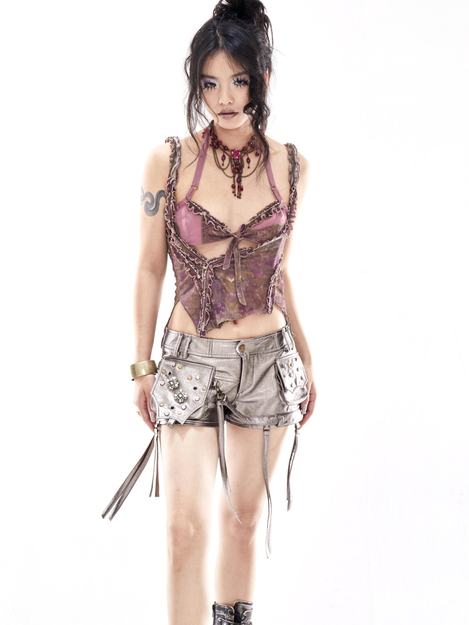 Update OPEN AESTHETIC Open Aesthetic Psychedelic Print Mesh Lace Trim Halter Bralette Set