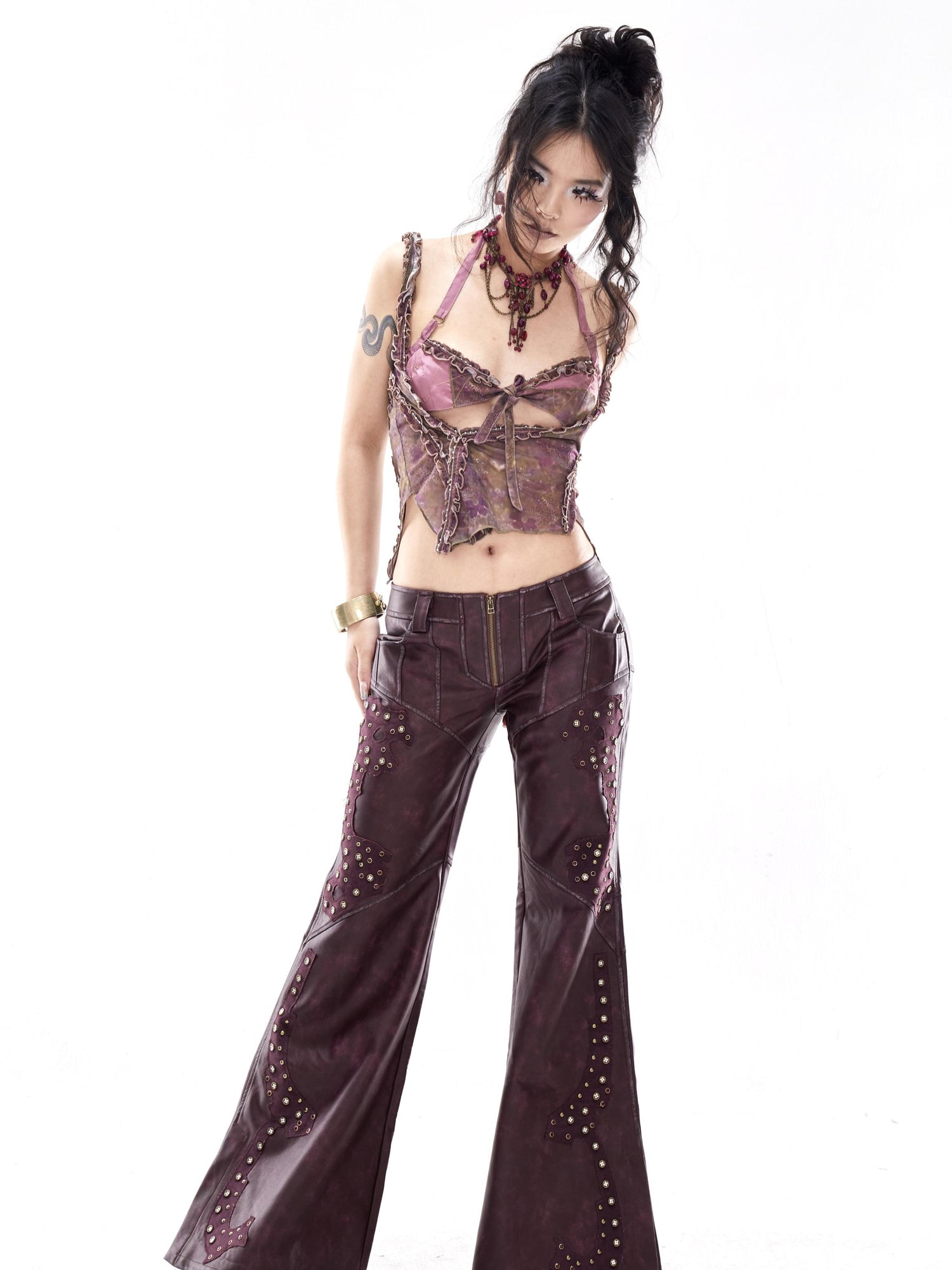 Update OPEN AESTHETIC Open Aesthetic Psychedelic Print Mesh Lace Trim Halter Bralette Set