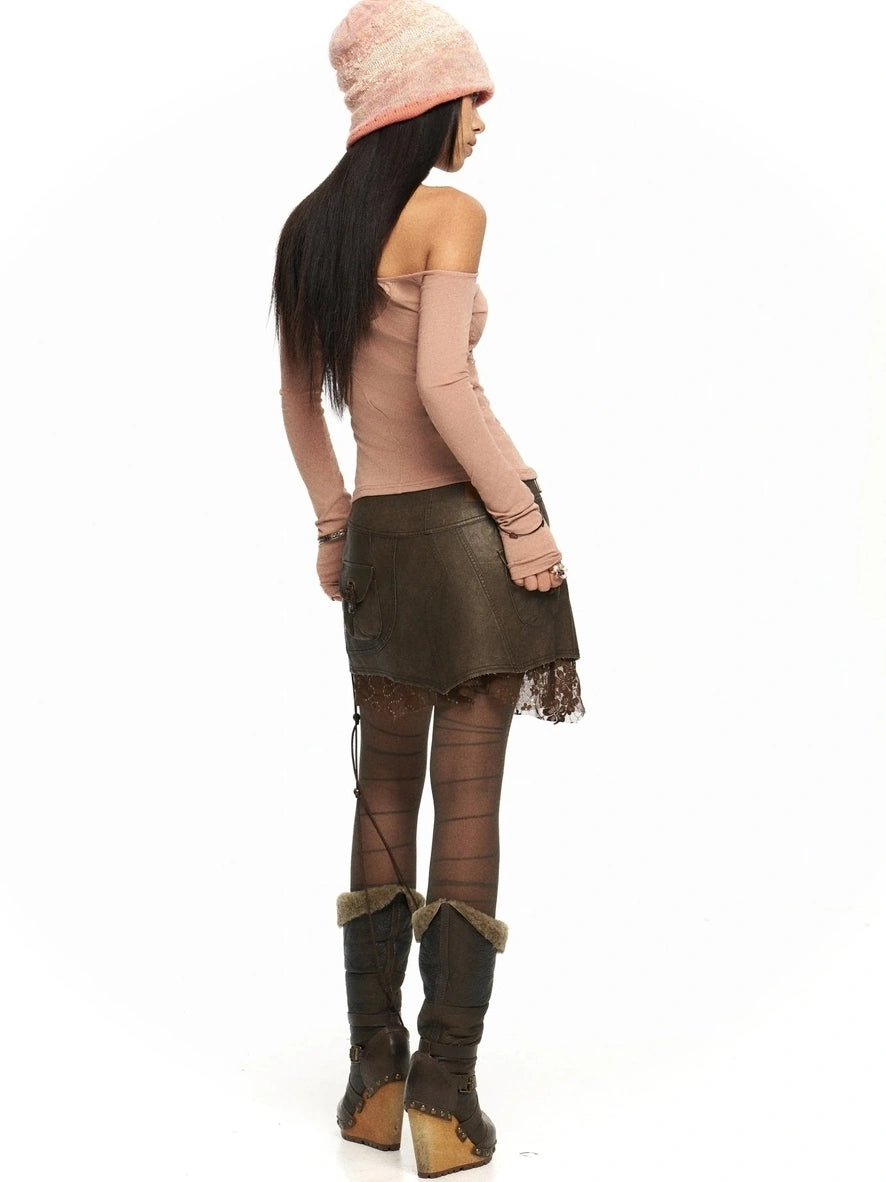 OPEN AESTHETIC Original Design One Shoulder Asymmetric Women Solid Mauve S M L T-Shirt