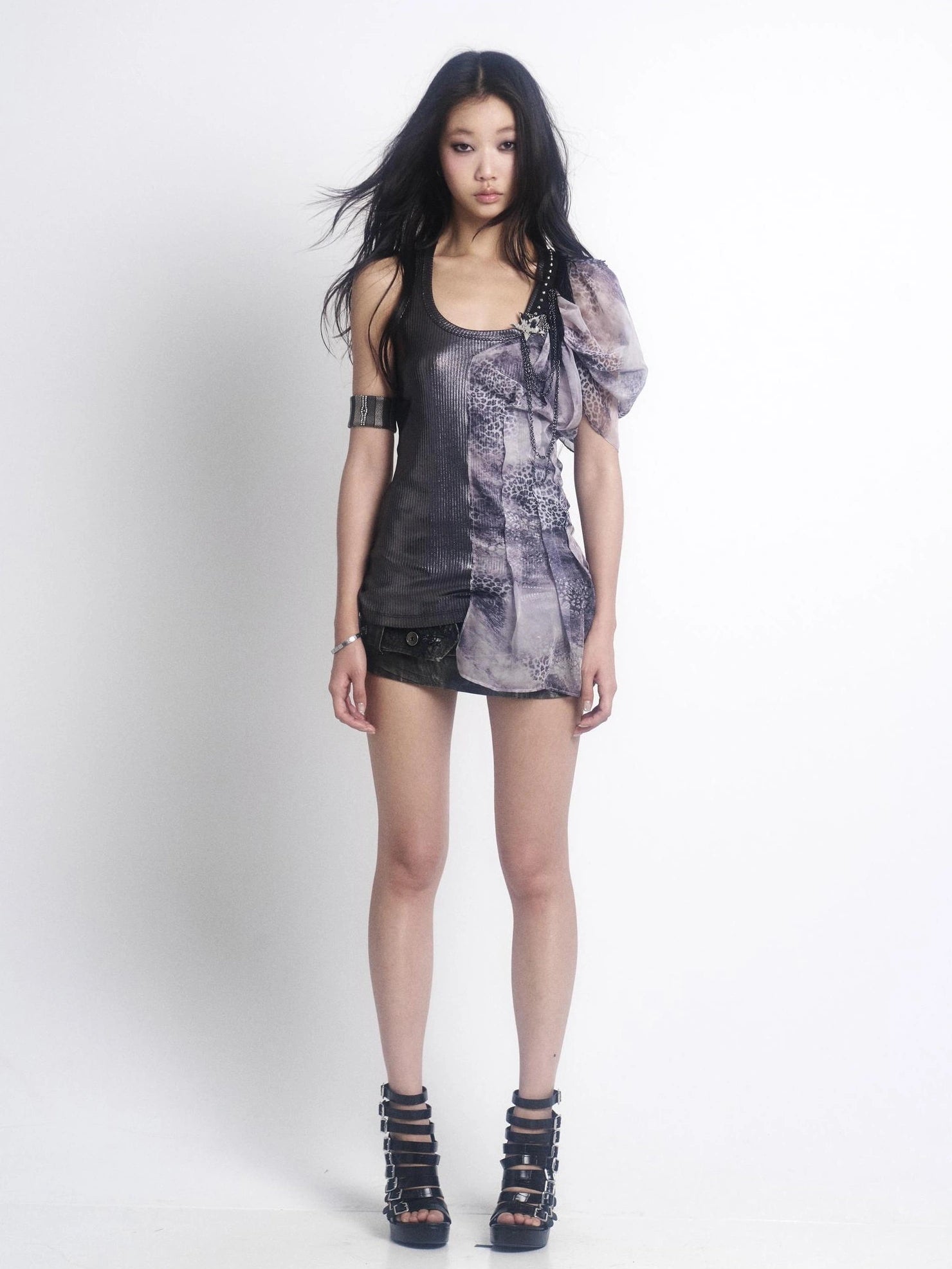 OPEN AESTHETIC Original Design Silver Slim Fit Asymmetric Tassel Spaghetti Strap Women Tank Top