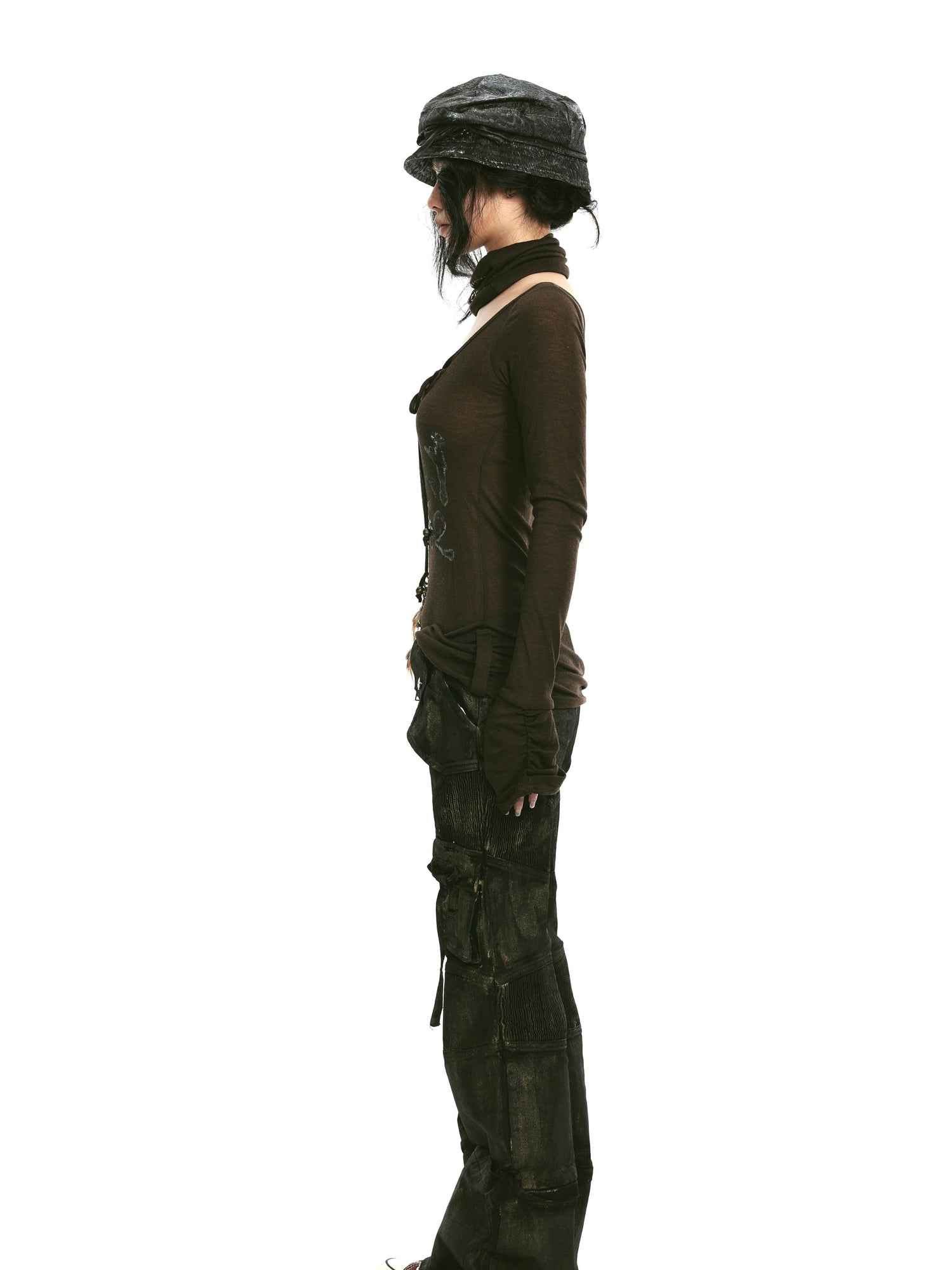 Rivet Print Knit Top With Detachable Neck Wrap