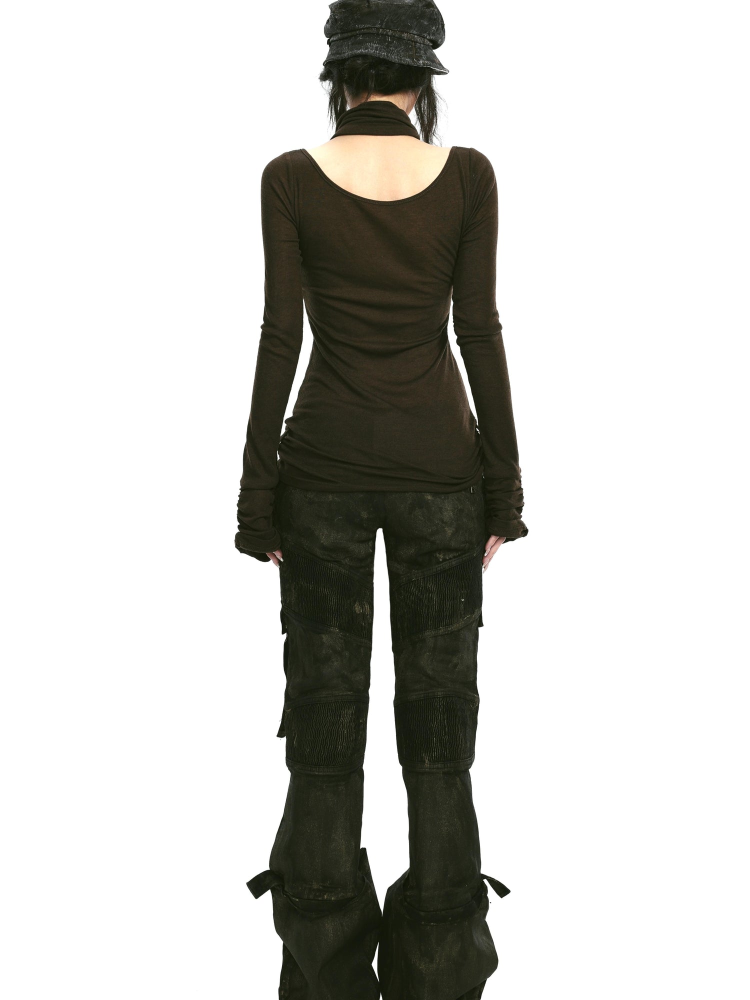 Rivet Print Knit Top With Detachable Neck Wrap