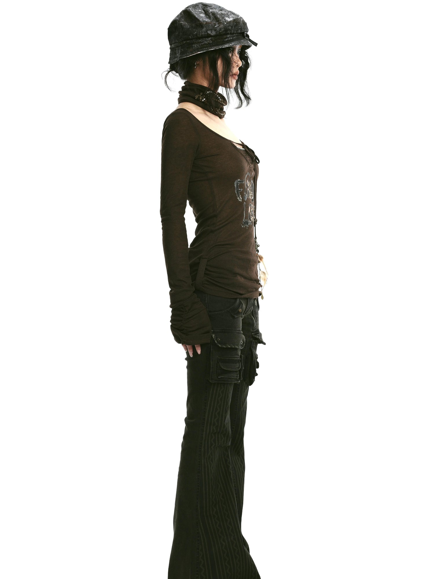 Rivet Print Knit Top With Detachable Neck Wrap