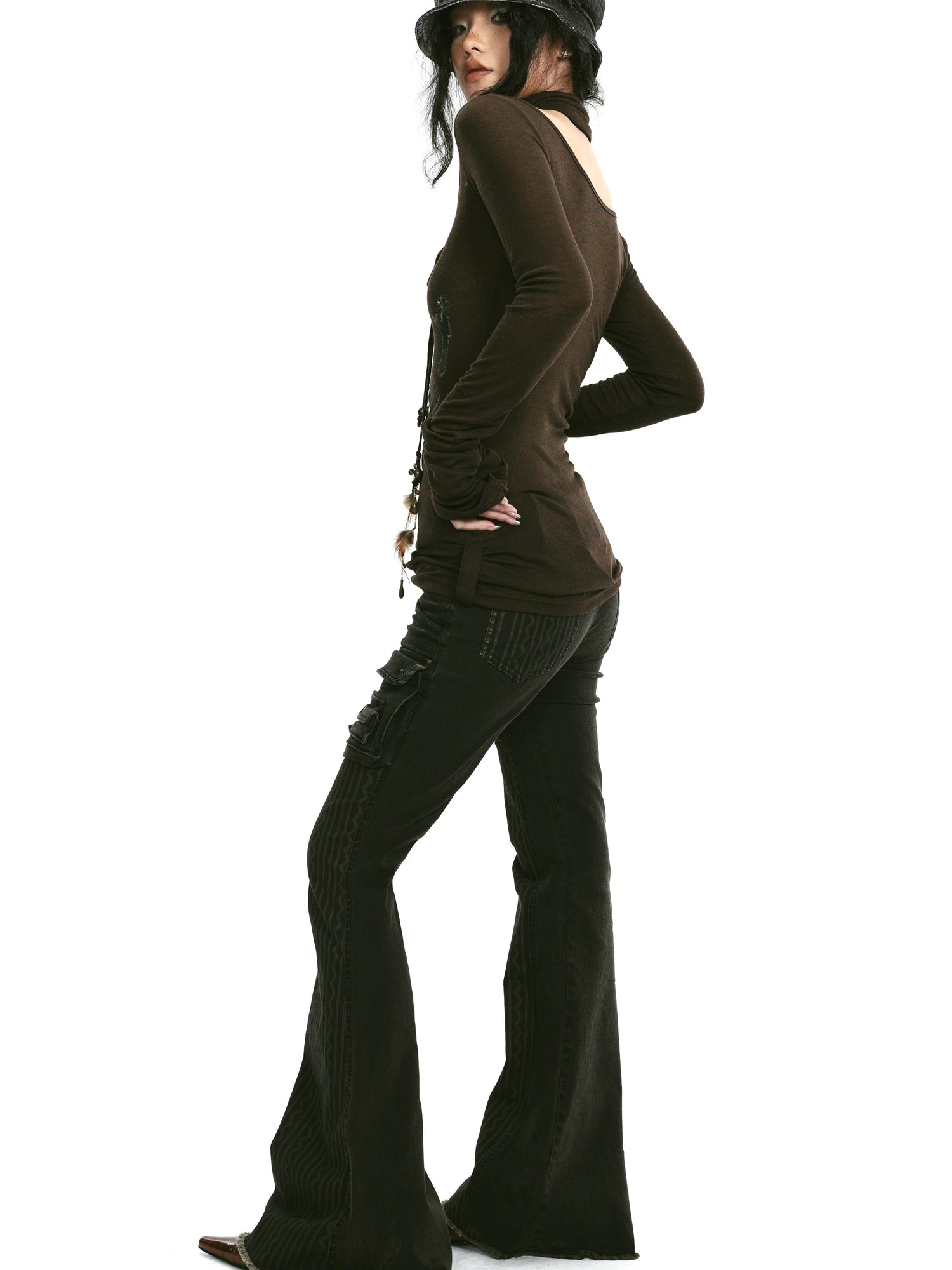 Rivet Print Knit Top With Detachable Neck Wrap