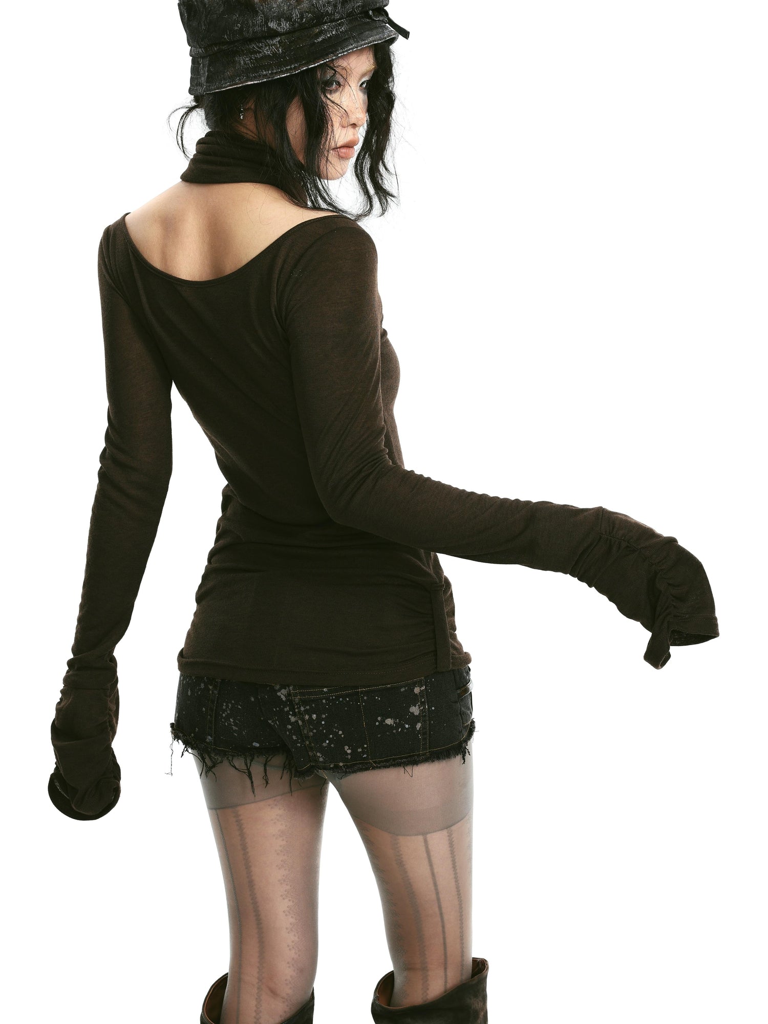 Rivet Print Knit Top With Detachable Neck Wrap
