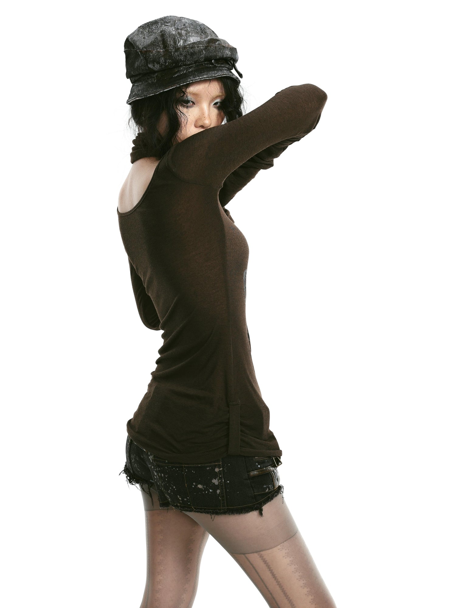 Rivet Print Knit Top With Detachable Neck Wrap