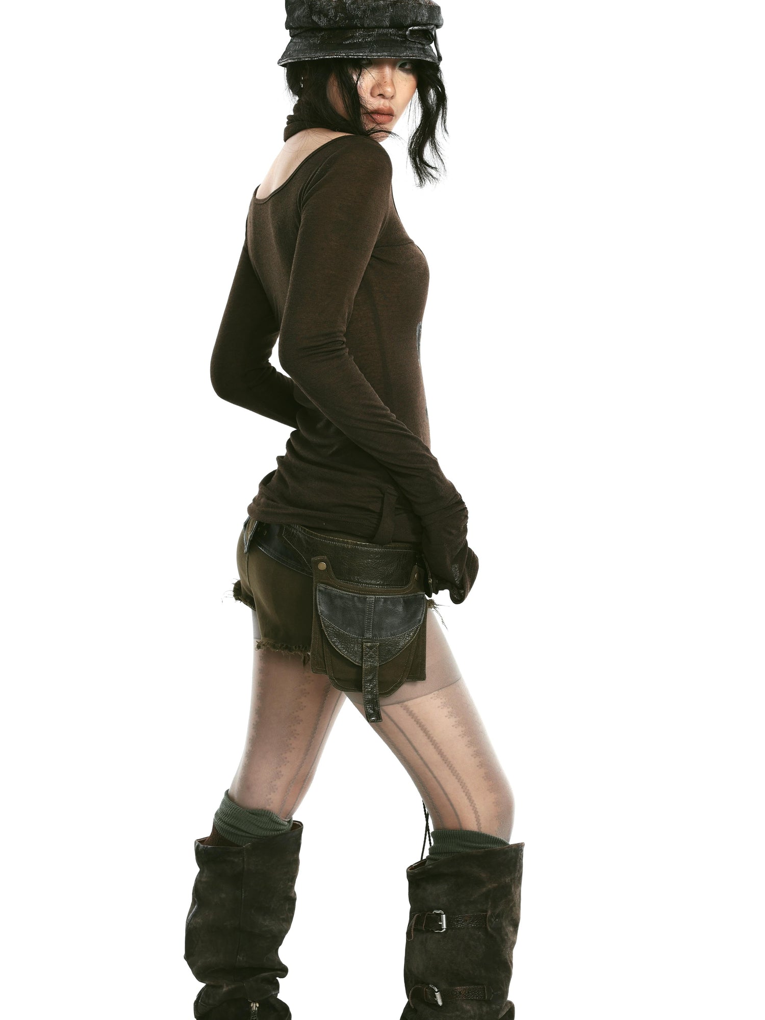 Rivet Print Knit Top With Detachable Neck Wrap