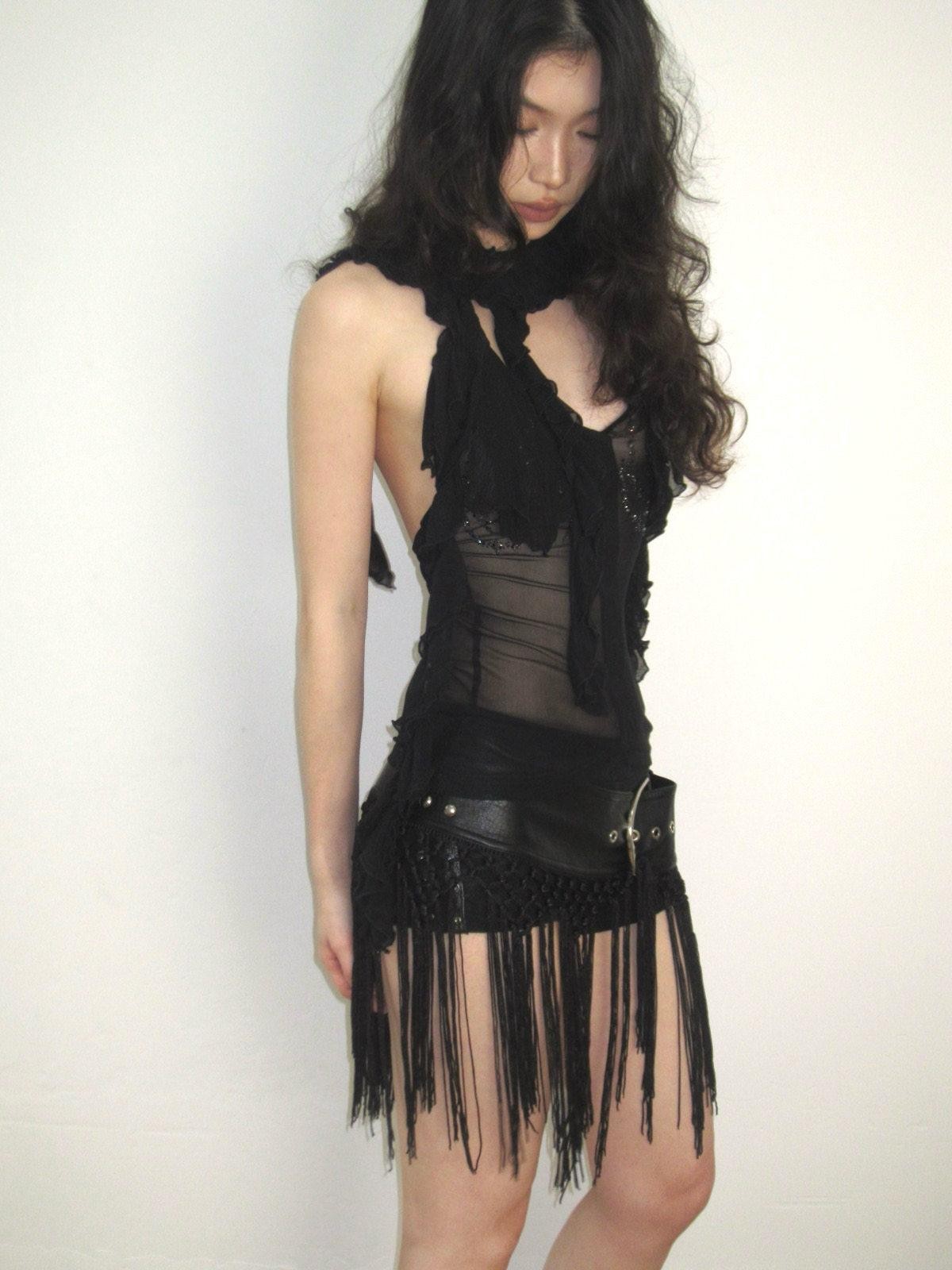 OPEN AESTHETIC Ruffle Rhinestone Wrap Neck Women&