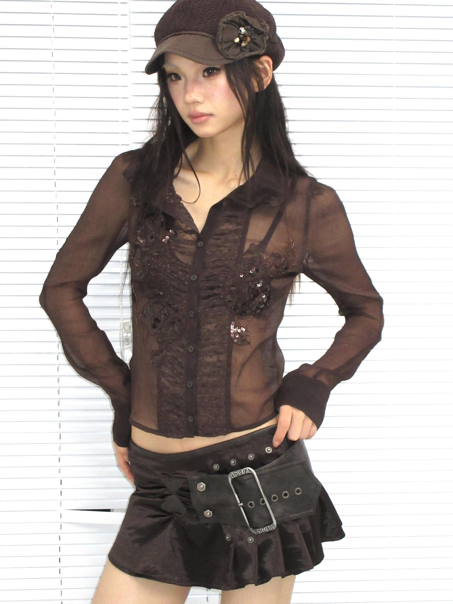 Update OPEN AESTHETIC Satin Mini Skirt with Detachable Belt Ruffled Hem