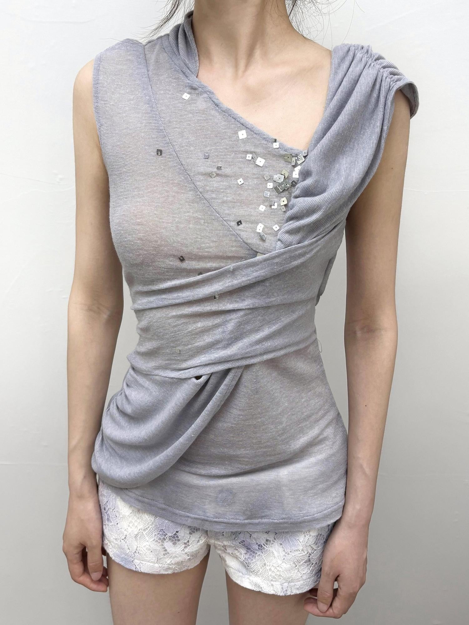 OPEN AESTHETIC Sequin Cowl Twist Knot Ruched Women&