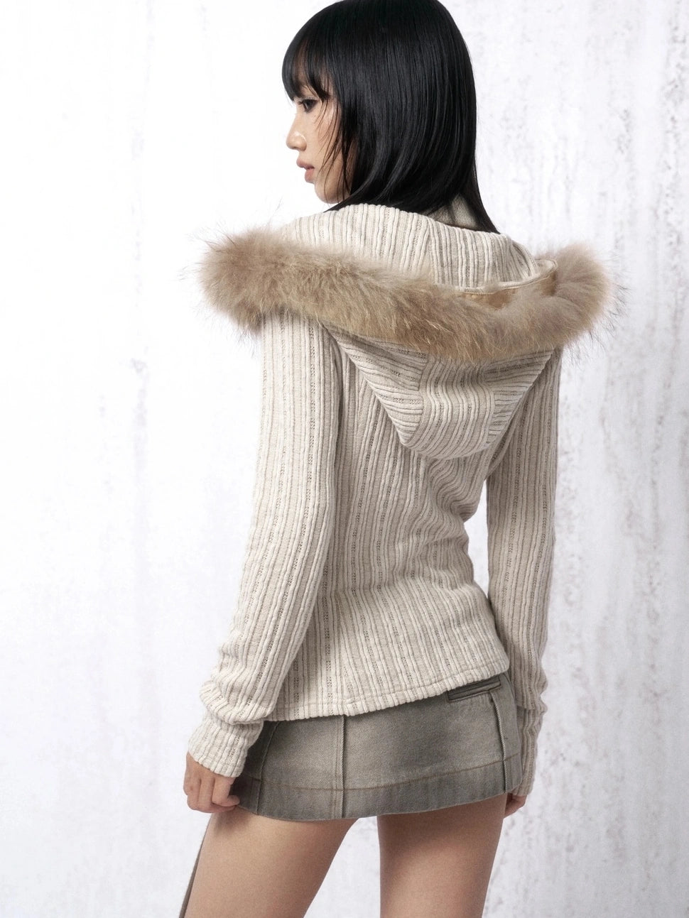 OPEN AESTHETIC Soft Knit Cotton Striped Slim Zip Up Long Sleeve Cardigan Women Vintage Hoodies