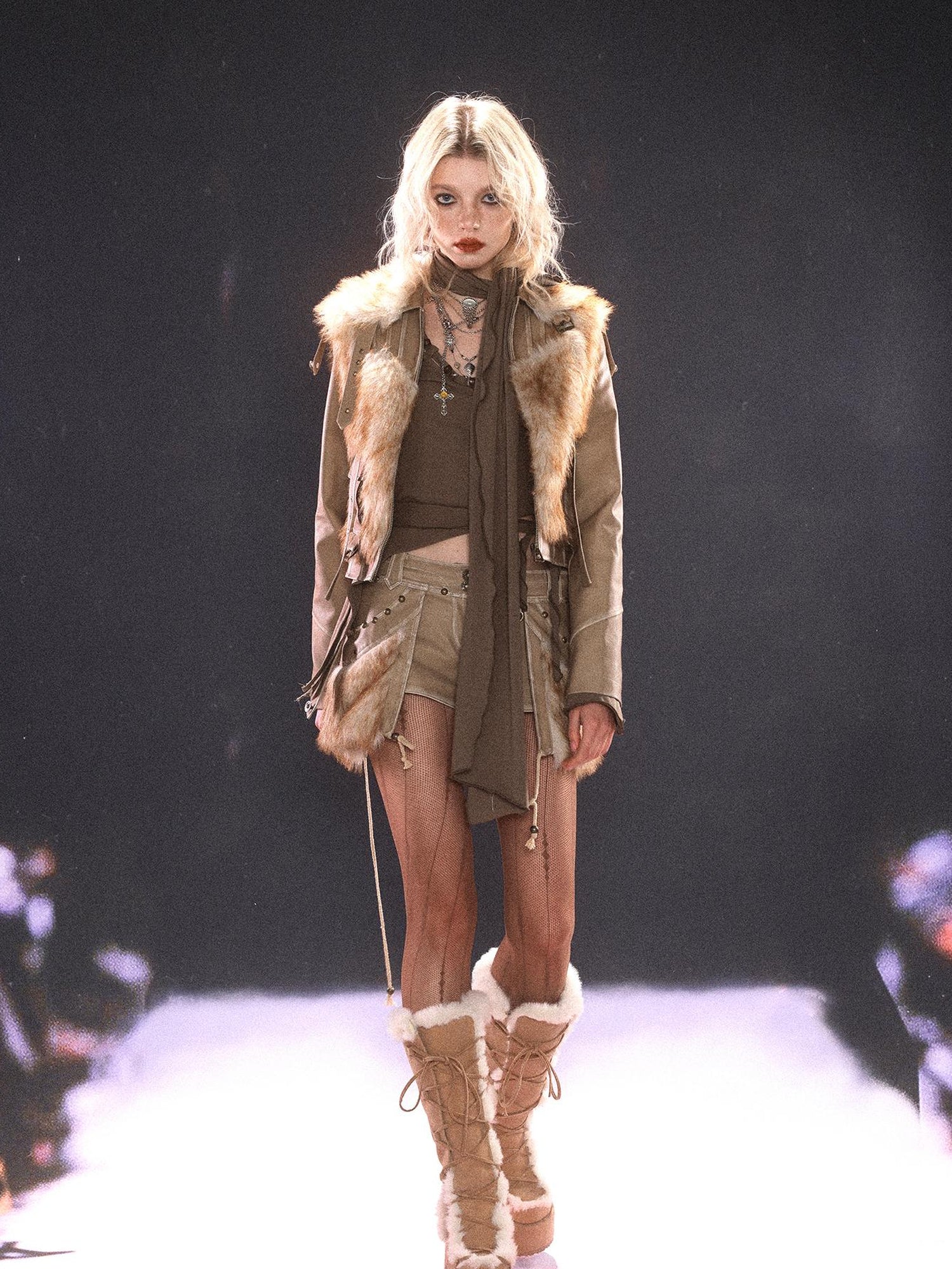 Update OPEN AESTHETIC Vintage Faux Leather Faux Fur Trimmed Rivet Set