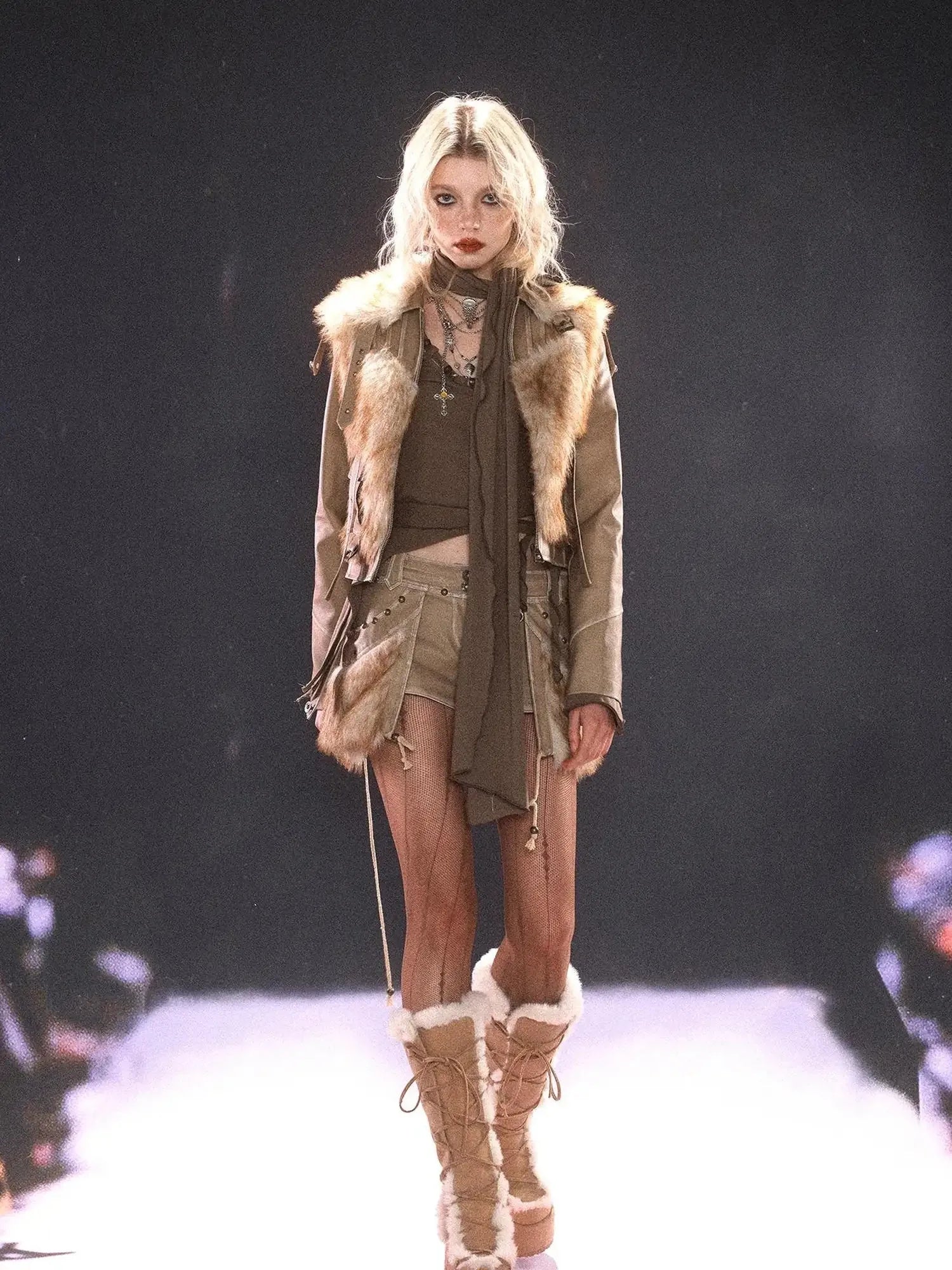 Vintage Faux Leather Faux Fur Trimmed Rivet Set