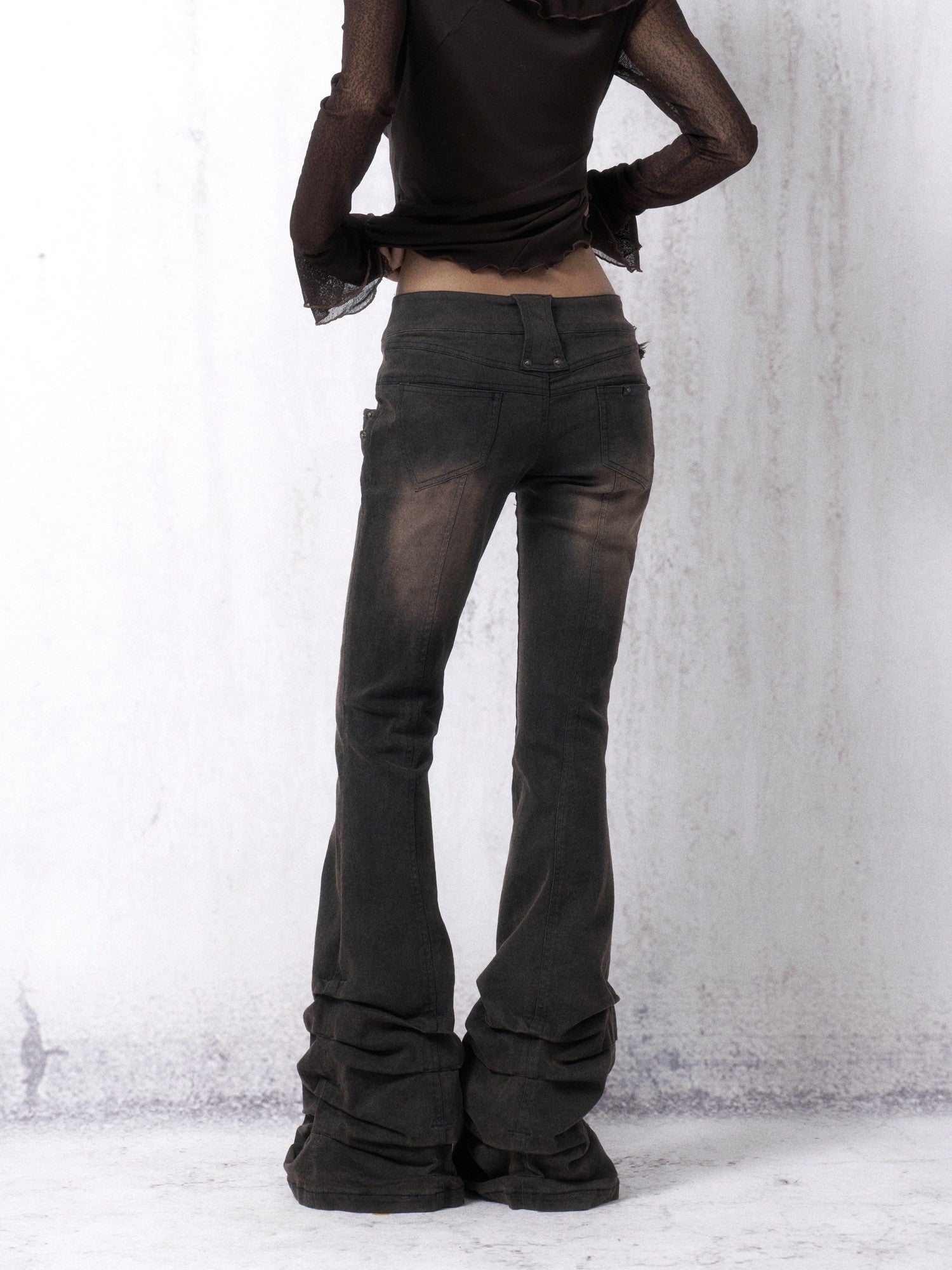 OPEN AESTHETIC Washed Distressed Stacked Pleat Hem Women&