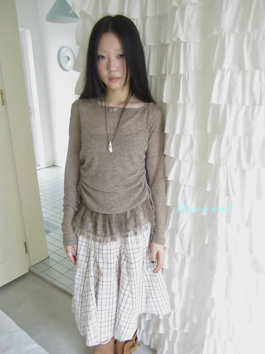 Updateang project Lace Trim Sleeveless Vest Single Shoulder Knit Long Sleeve Two Piece Set