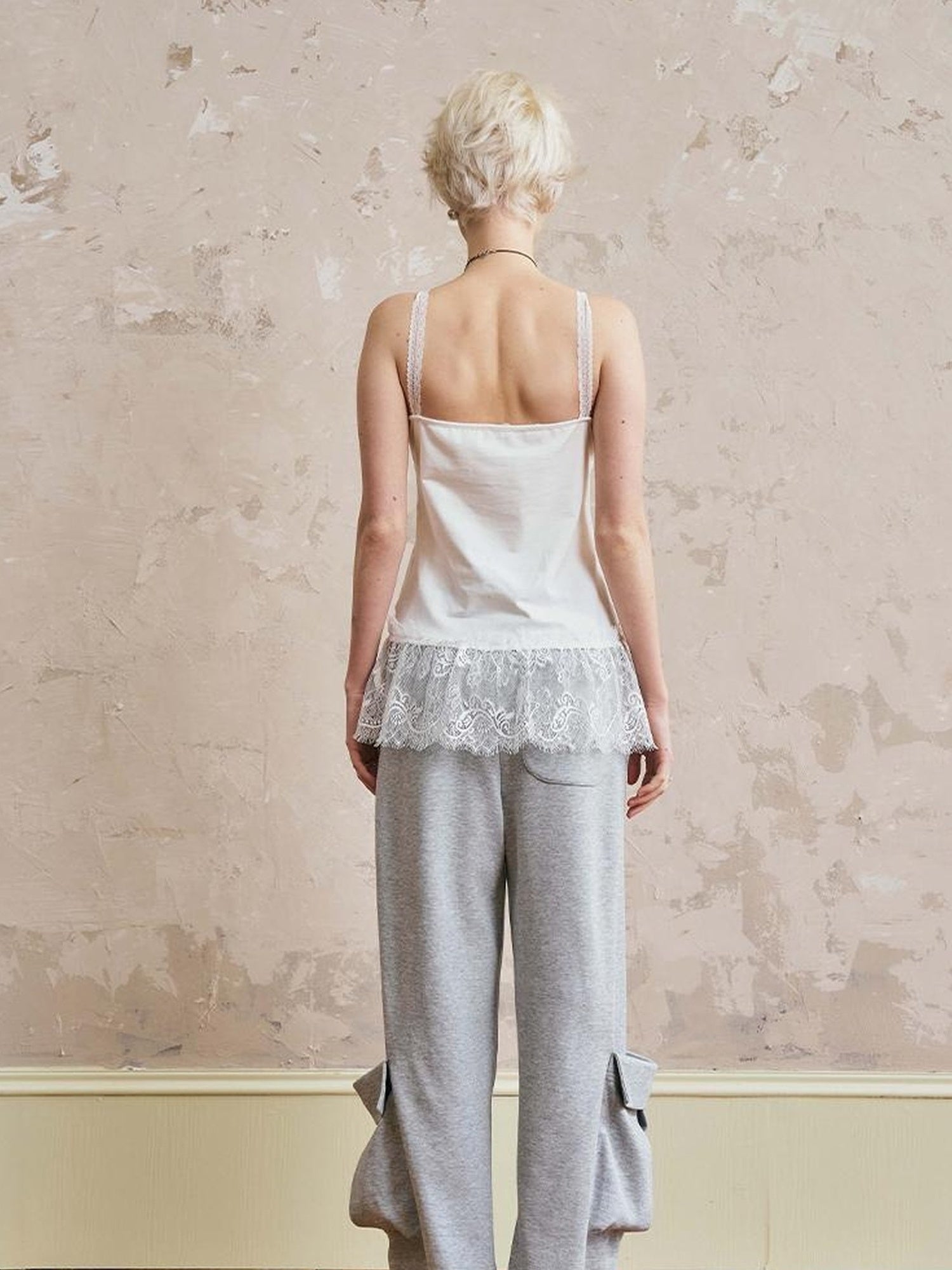 DIDDI MODA Ocean Flora Pearl Shell Tee Lace Trim Camisole Wide Leg Work Pants