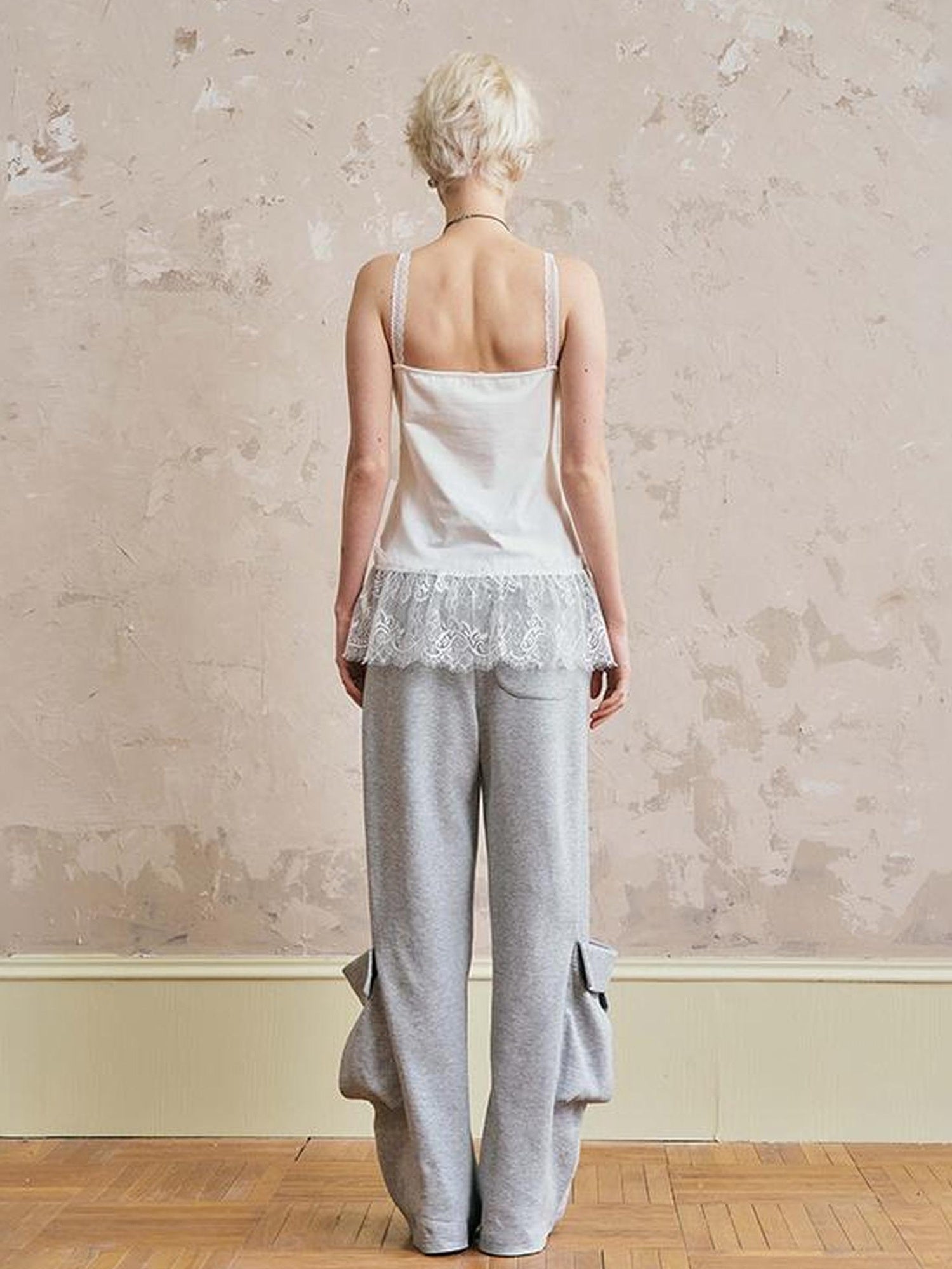 DIDDI MODA Ocean Flora Pearl Shell Tee Lace Trim Camisole Wide Leg Work Pants