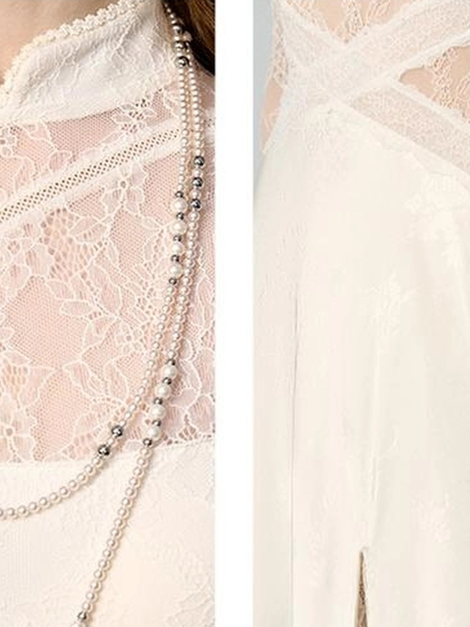 OfAkiva Agatha Lace Paneled Satin Slit Hem Midi Dress