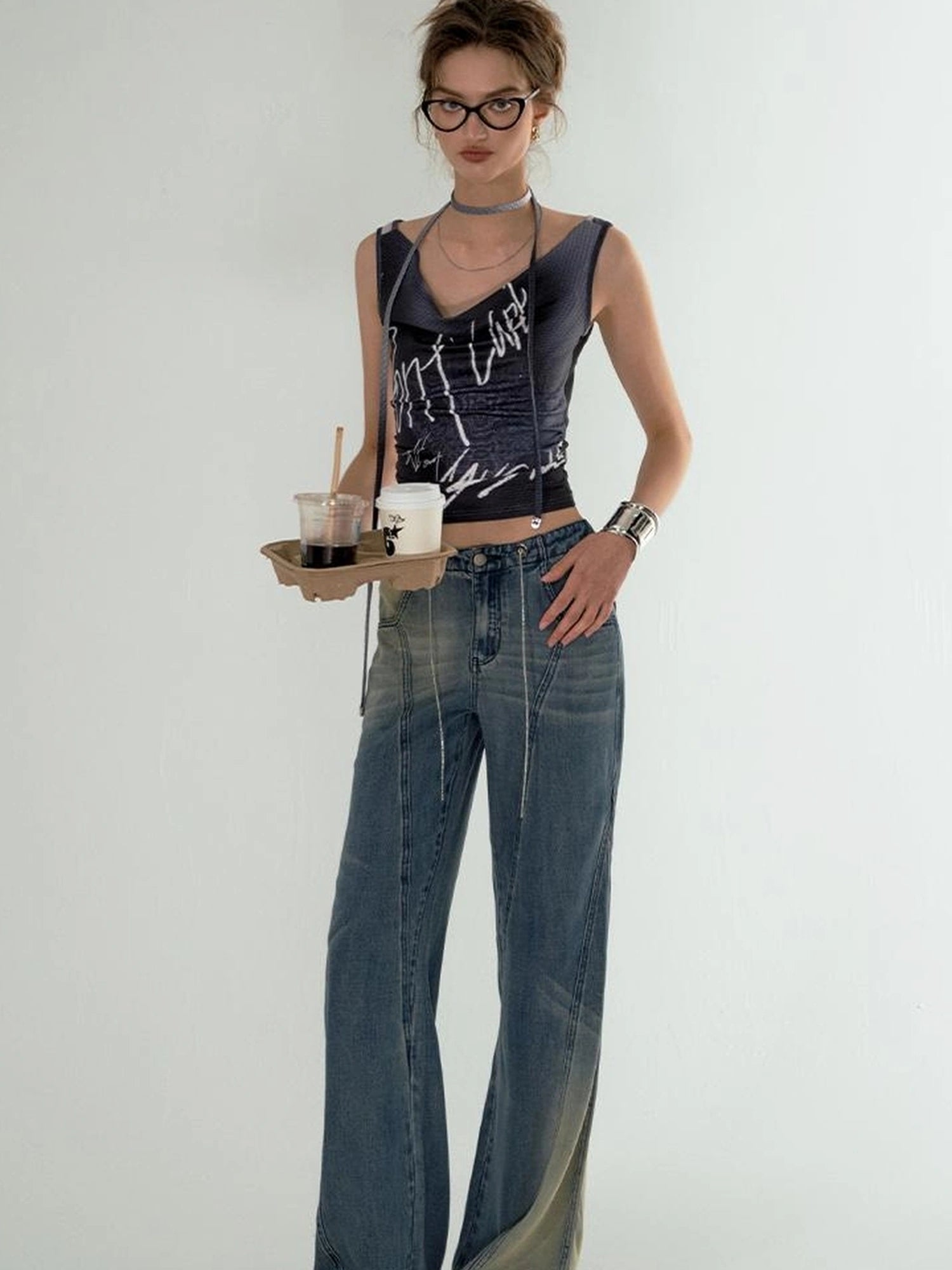OfAkiva Airflow Washed Ombre Cool Touch Wide Leg Jeans