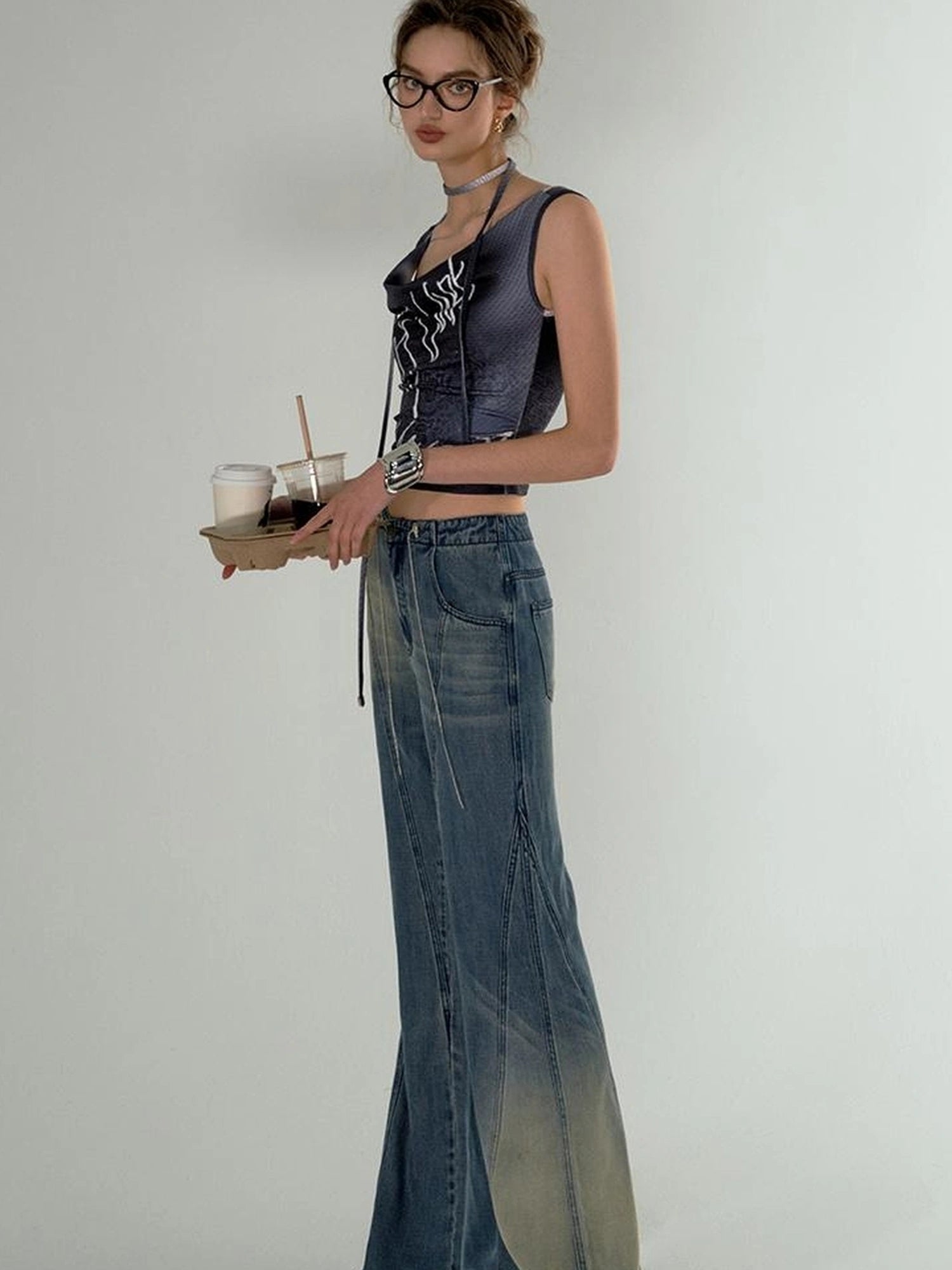 OfAkiva Airflow Washed Ombre Cool Touch Wide Leg Jeans
