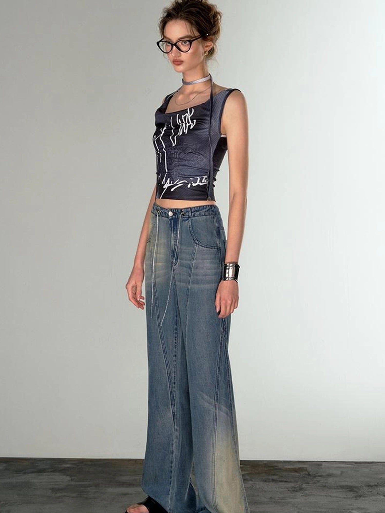 OfAkiva Airflow Washed Ombre Cool Touch Wide Leg Jeans