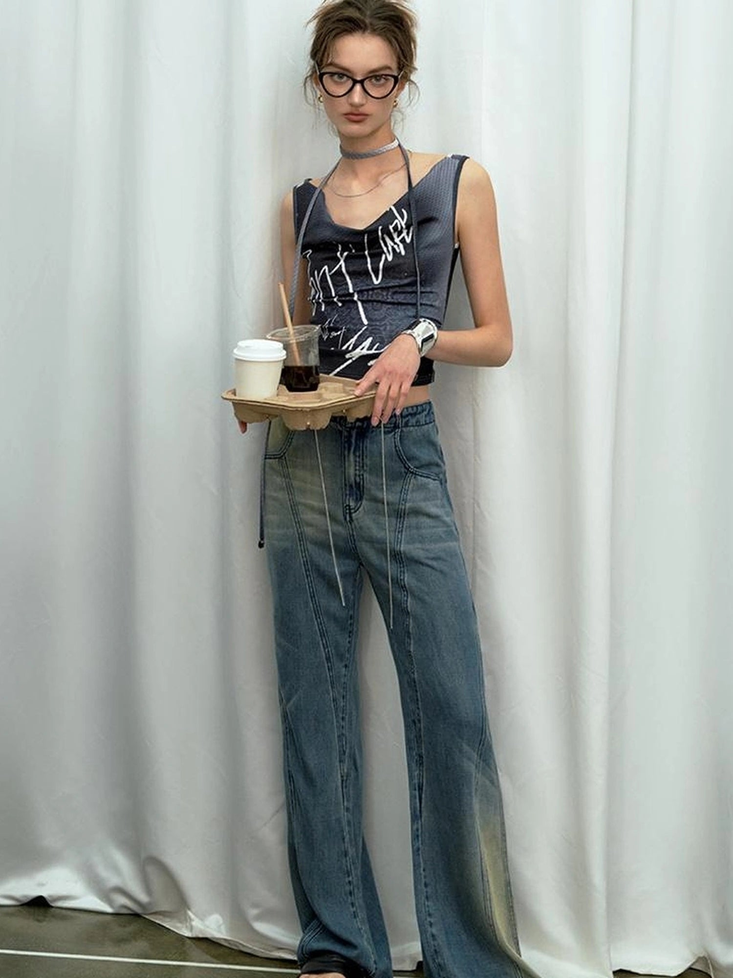 OfAkiva Airflow Washed Ombre Cool Touch Wide Leg Jeans