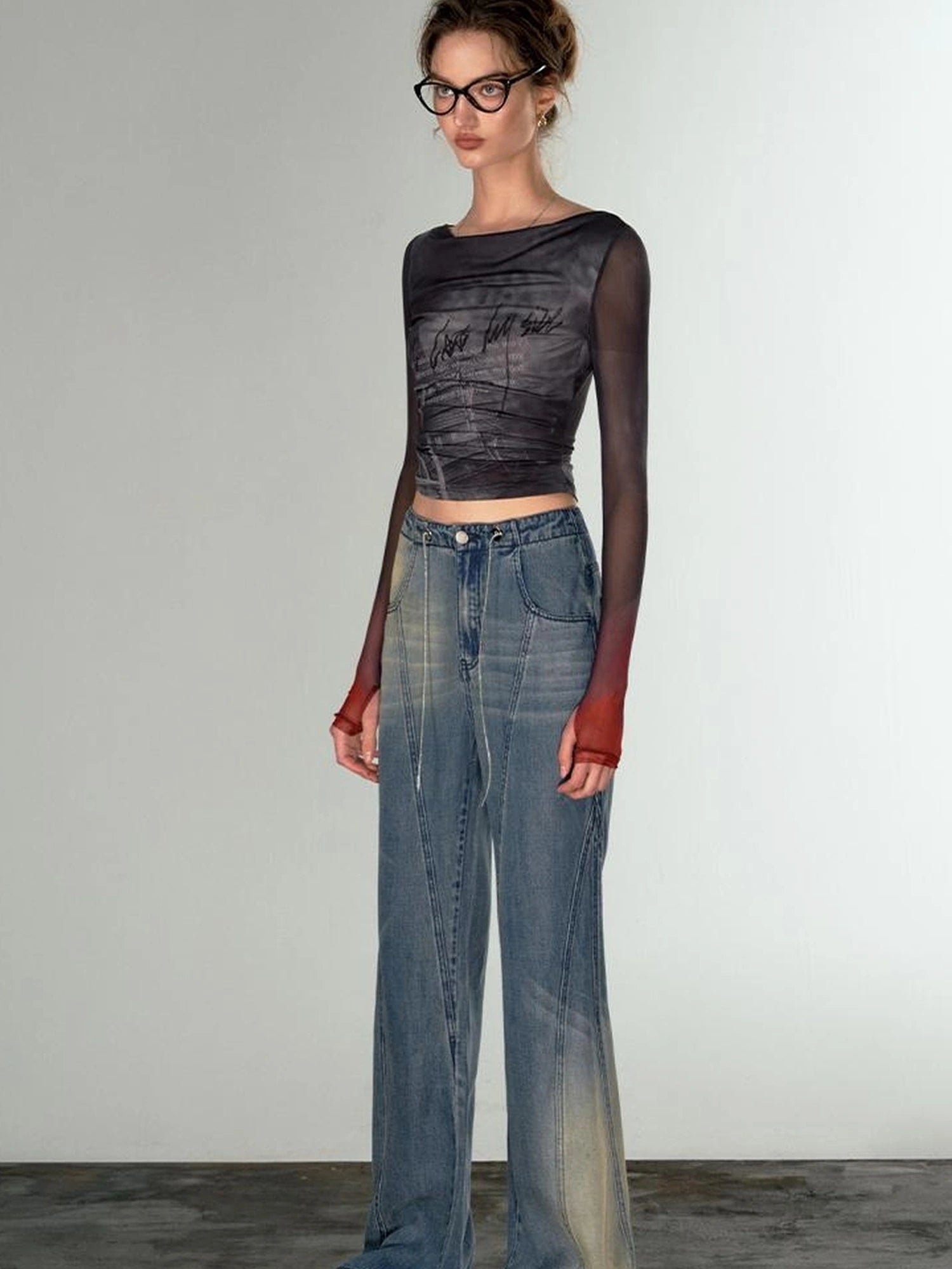 OfAkiva Airflow Washed Ombre Cool Touch Wide Leg Jeans