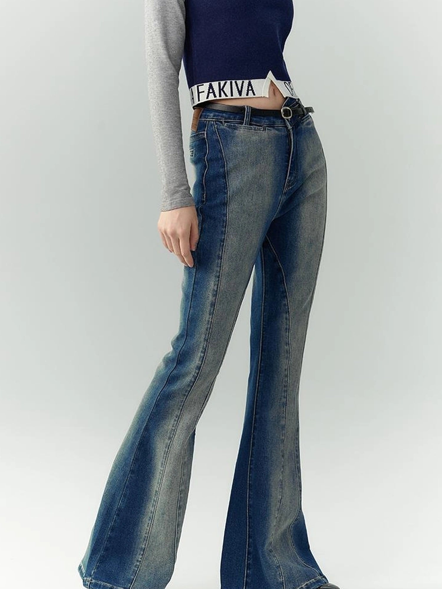 OfAkiva Akiva Asymmetric Waist Flared Jeans