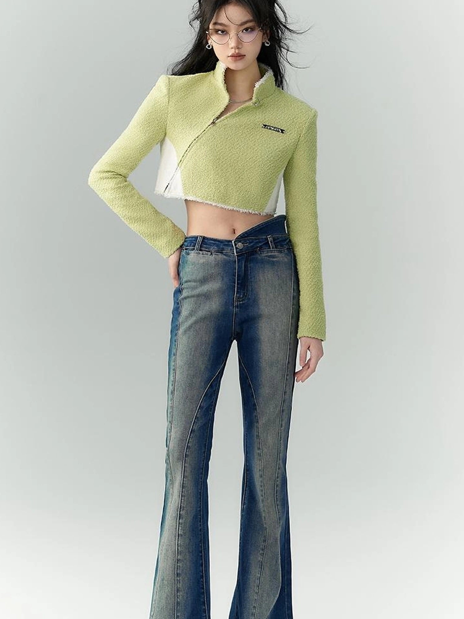 OfAkiva Akiva Asymmetric Waist Flared Jeans