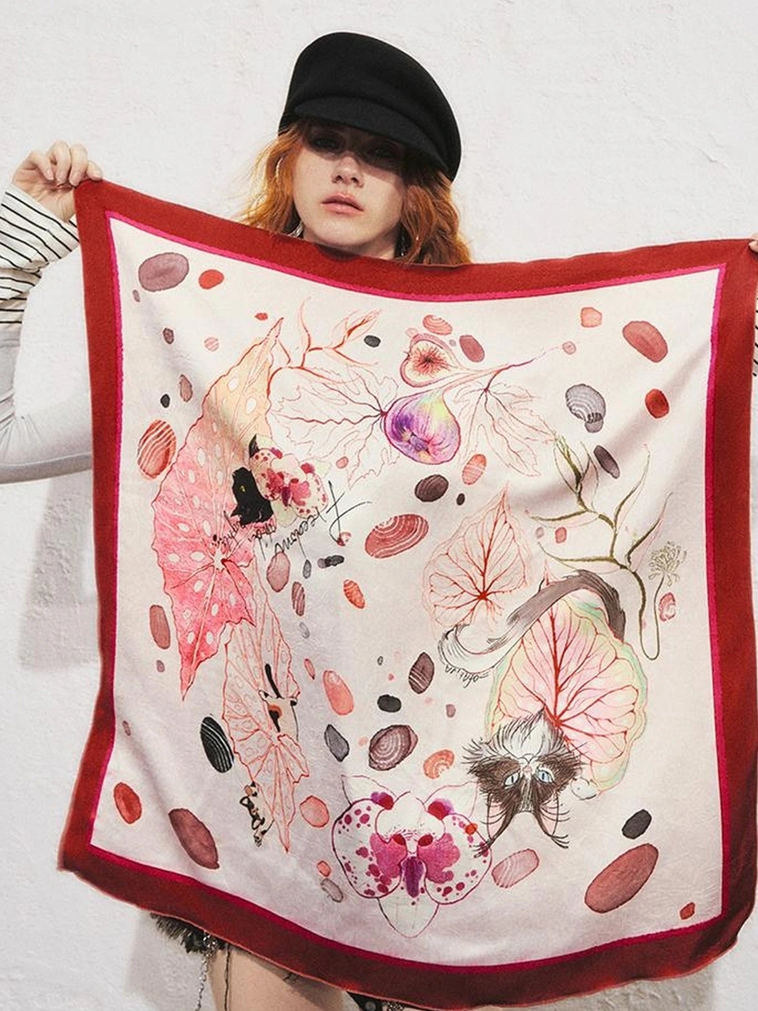 OfAkiva Akiva Bountiful Begonia Kitten Silk Scarf