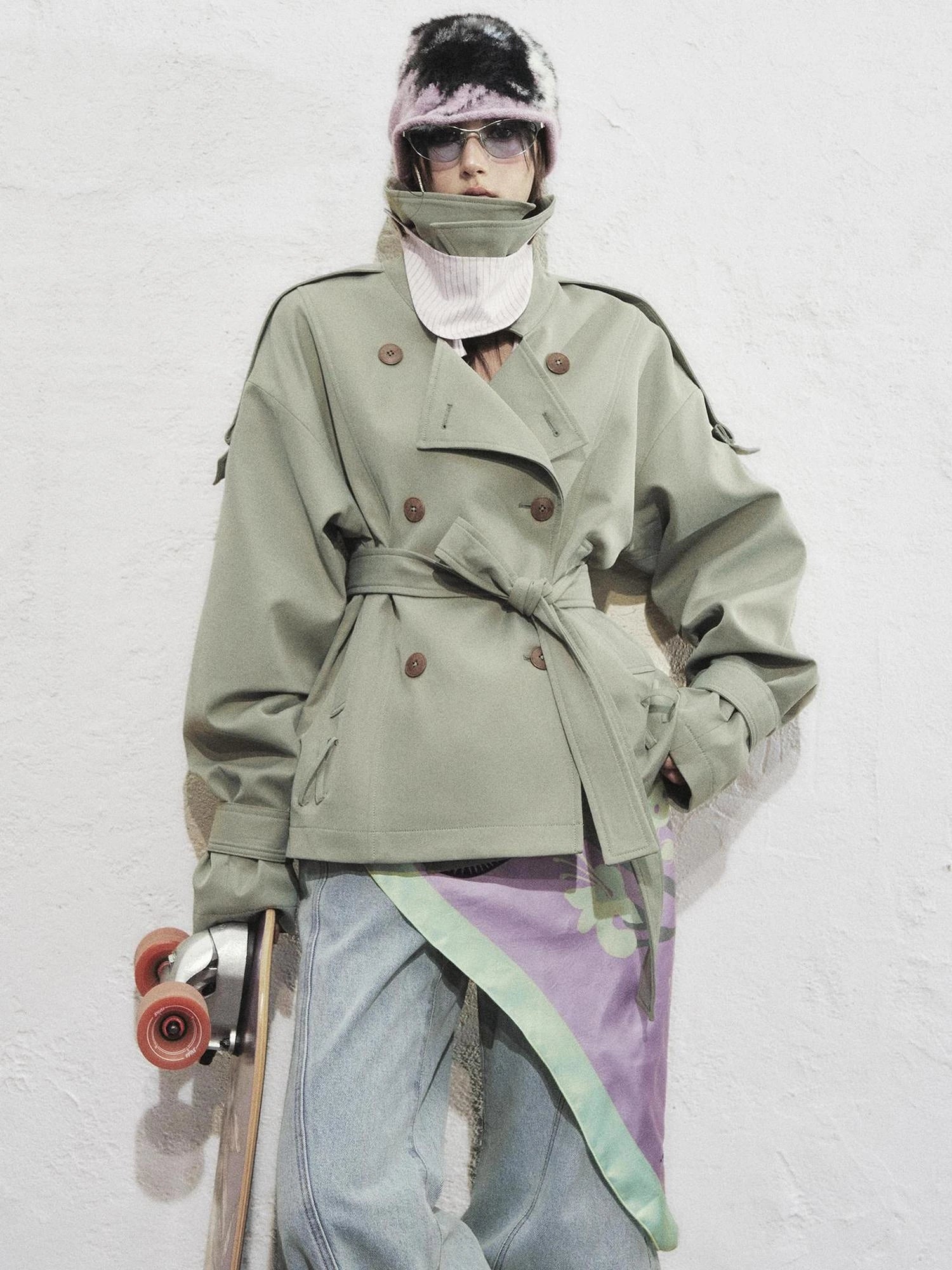 OfAkiva Akiva Casablanca Double Breasted Short Trench Coat