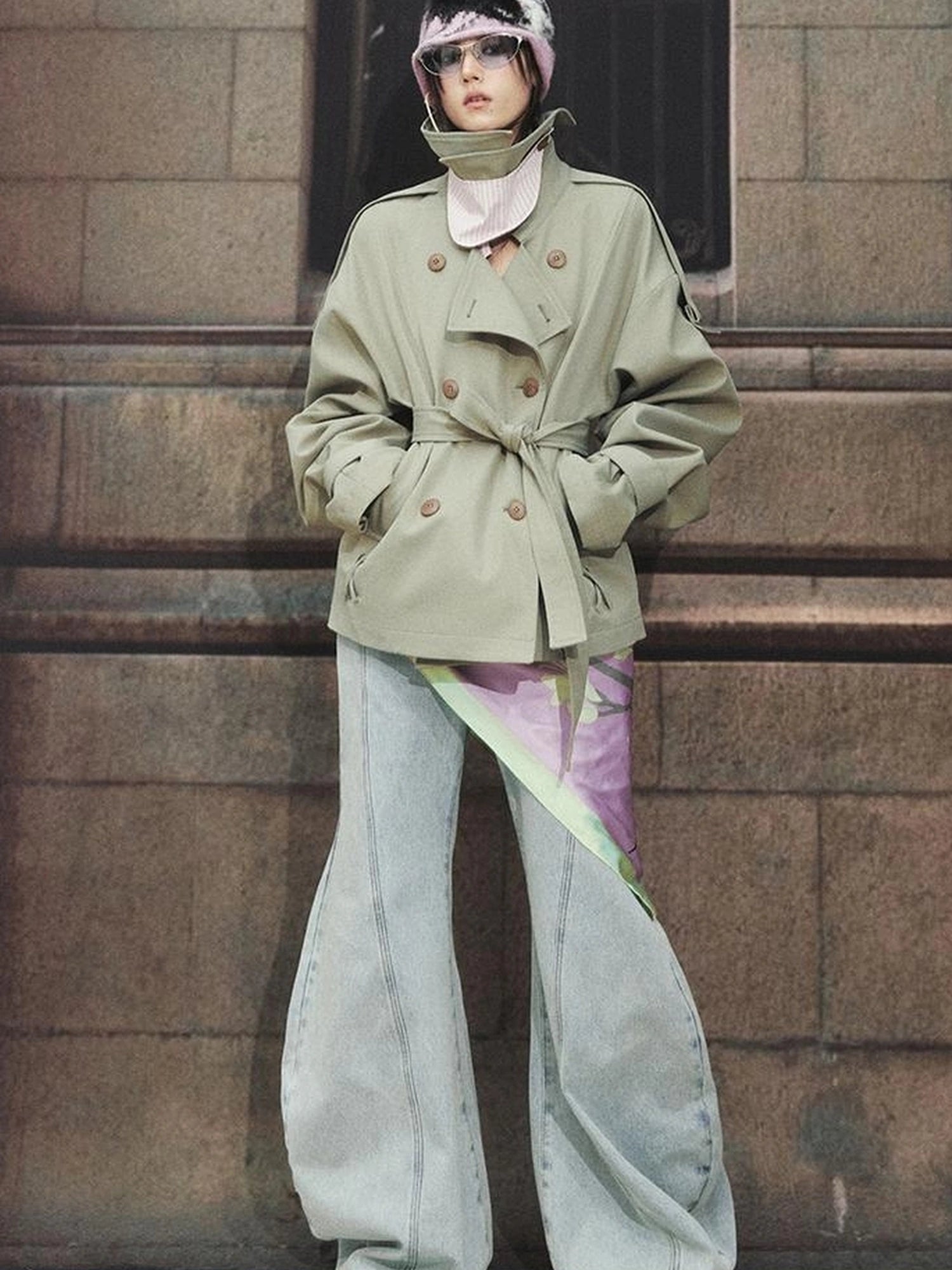 OfAkiva Akiva Casablanca Double Breasted Short Trench Coat