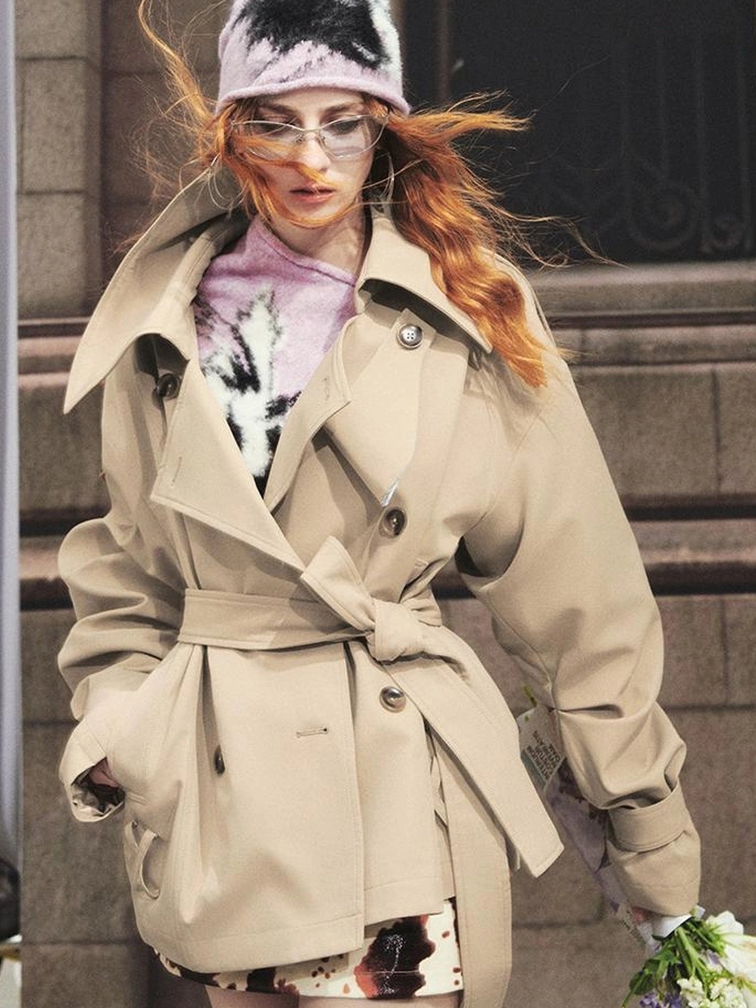 OfAkiva Akiva Casablanca Double Breasted Short Trench Coat