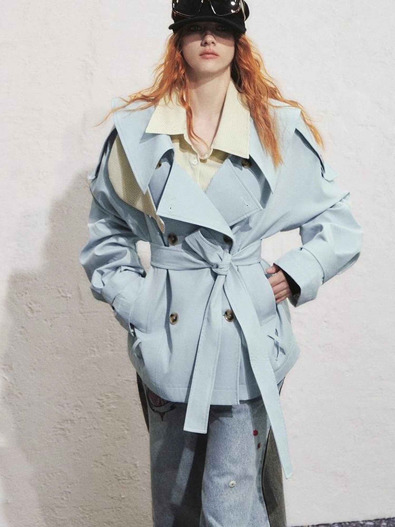 OfAkiva Akiva Casablanca Double Breasted Short Trench Coat