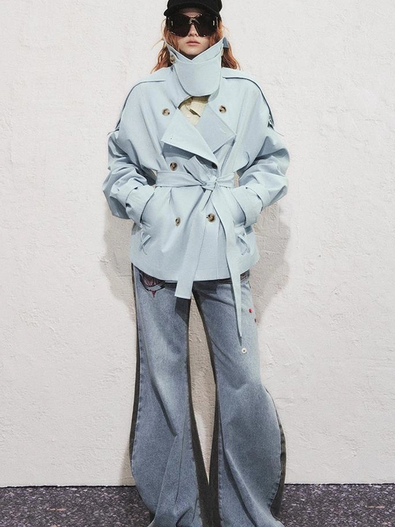 OfAkiva Akiva Casablanca Double Breasted Short Trench Coat