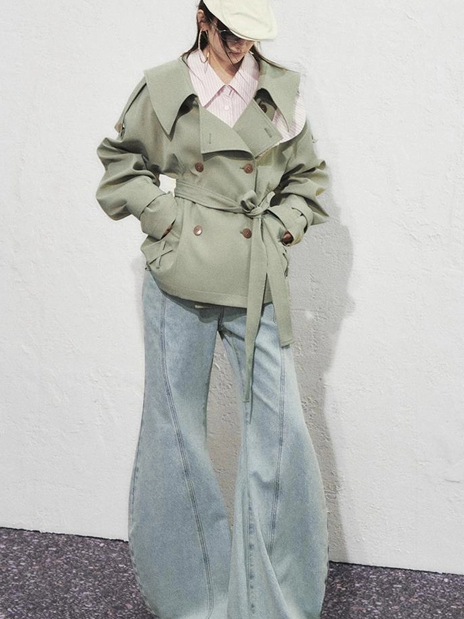 OfAkiva Akiva Casablanca Double Breasted Short Trench Coat