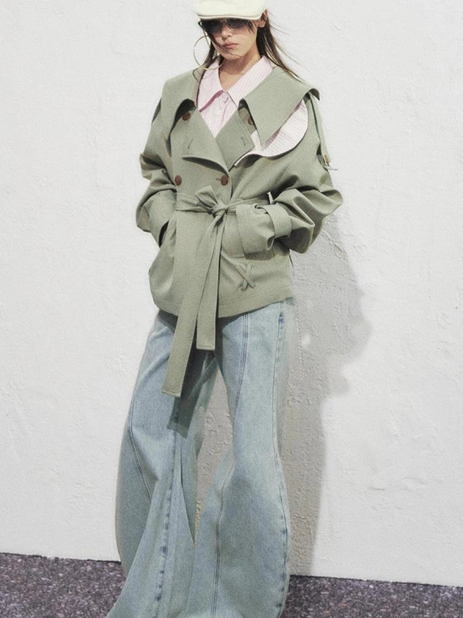 OfAkiva Akiva Casablanca Double Breasted Short Trench Coat