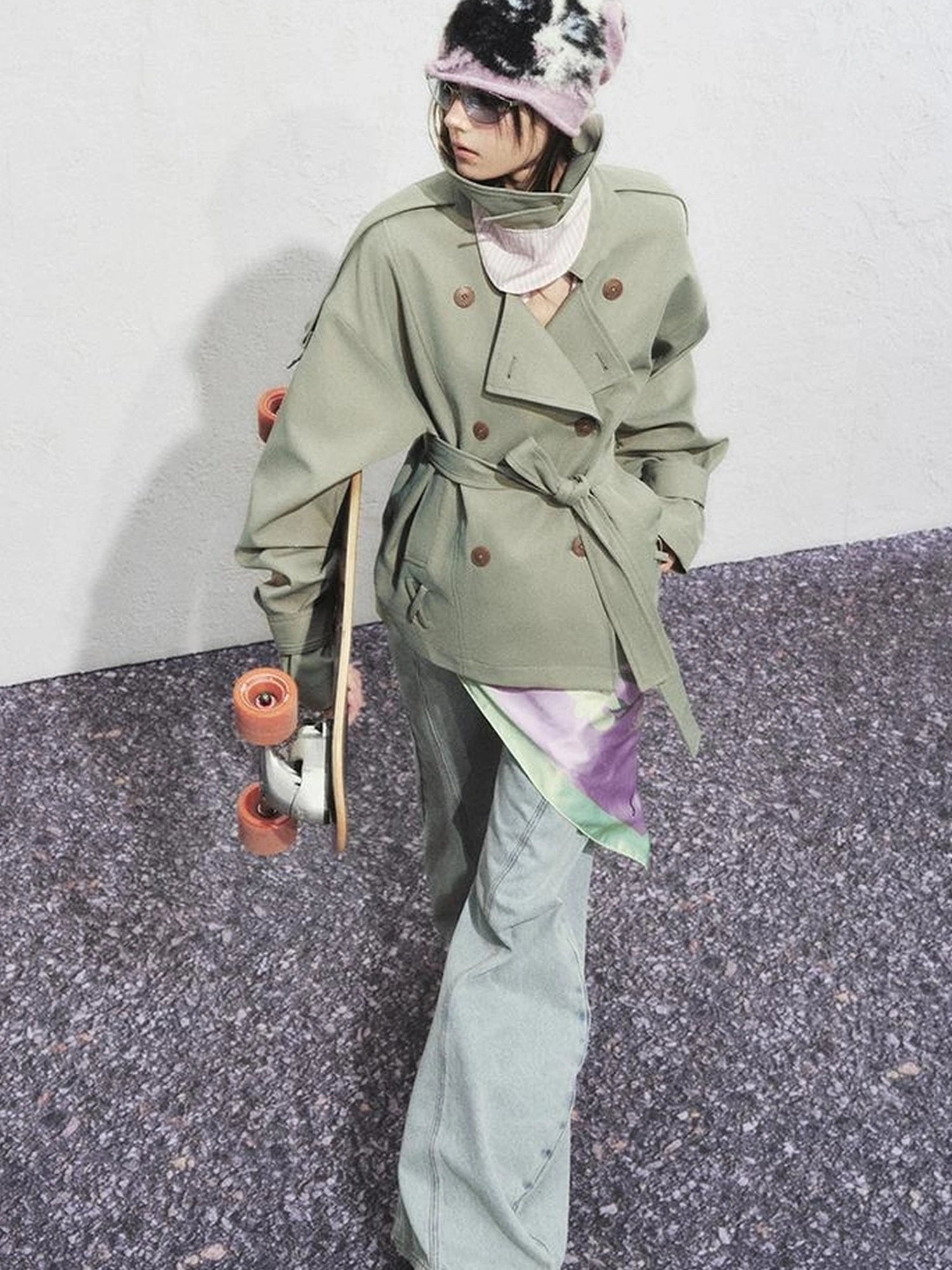 OfAkiva Akiva Casablanca Double Breasted Short Trench Coat