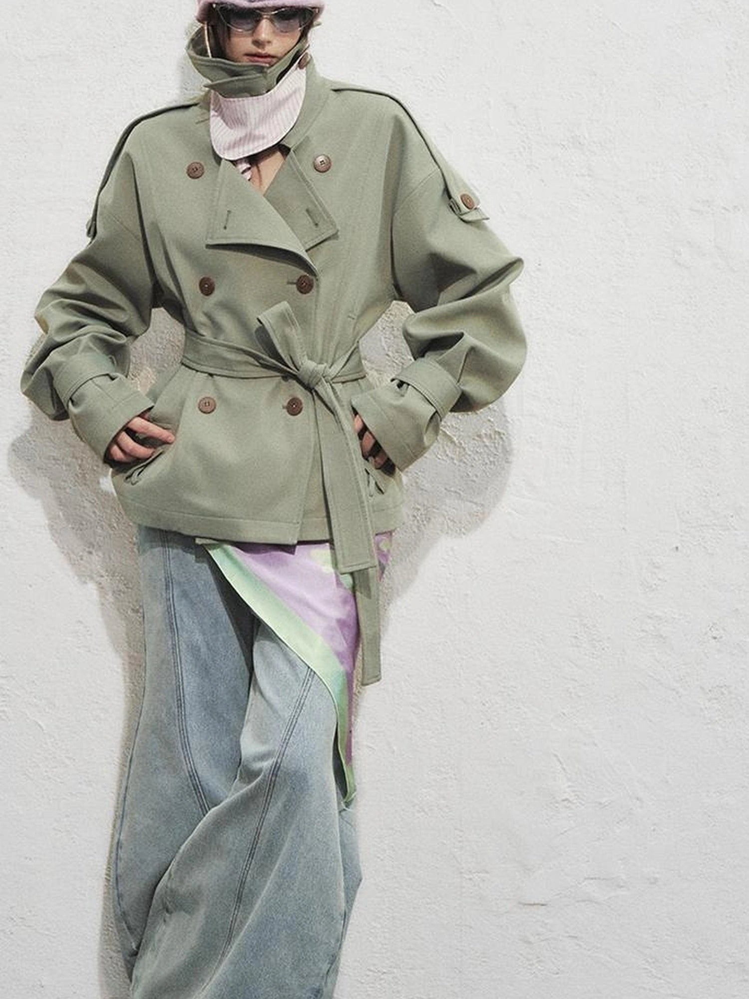 OfAkiva Akiva Casablanca Double Breasted Short Trench Coat