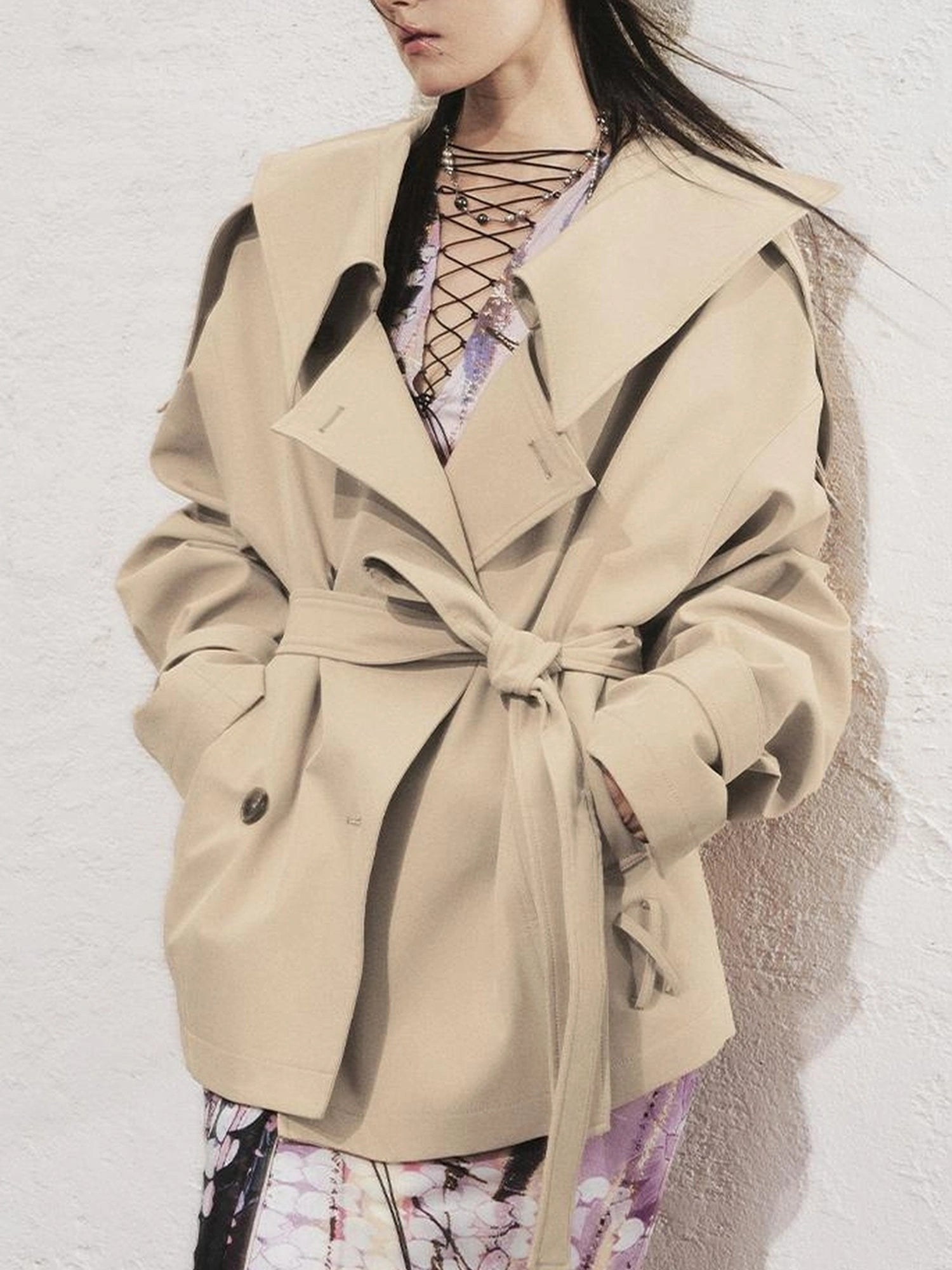 OfAkiva Akiva Casablanca Double Breasted Short Trench Coat