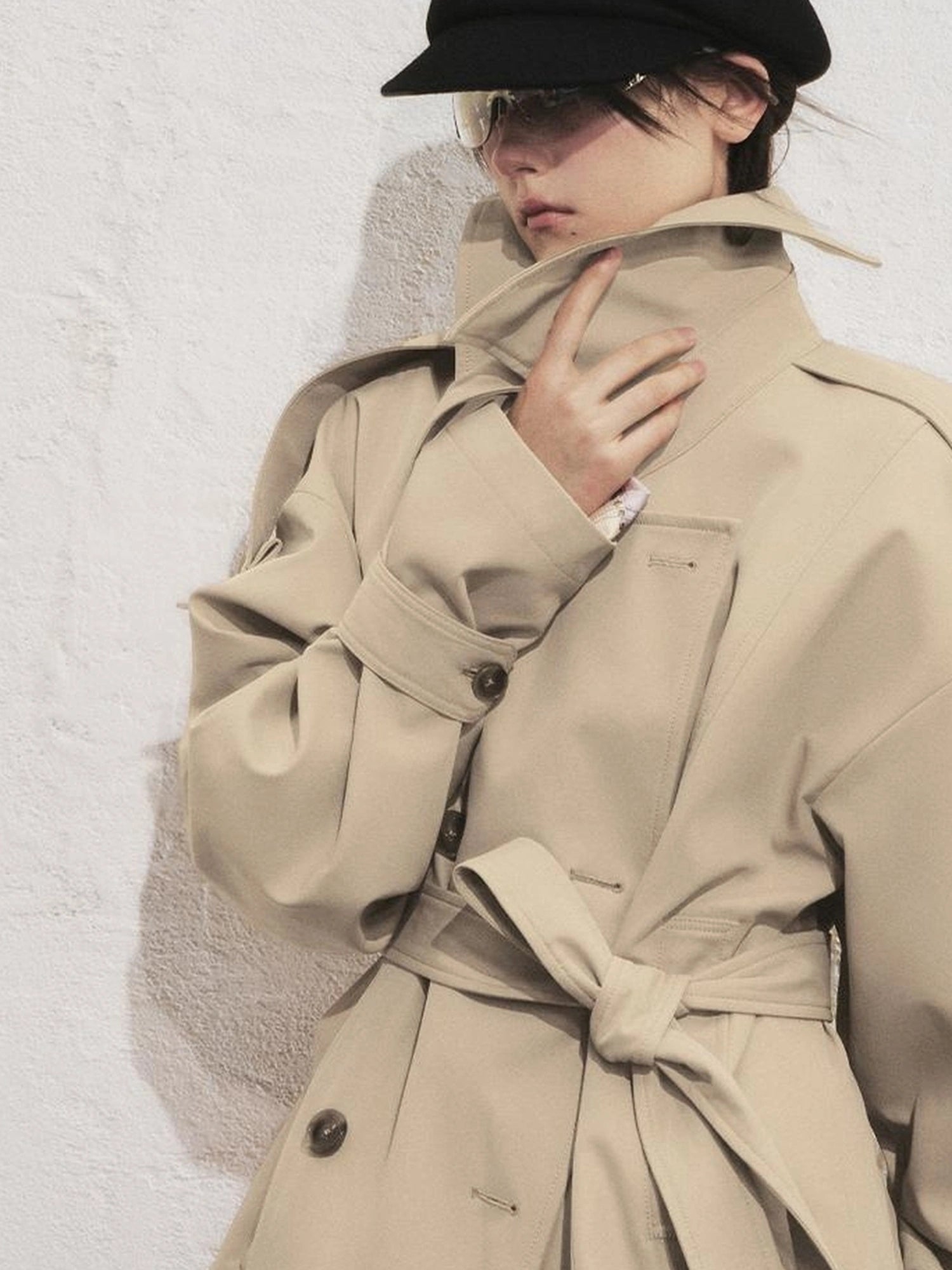 OfAkiva Akiva Casablanca Double Breasted Short Trench Coat