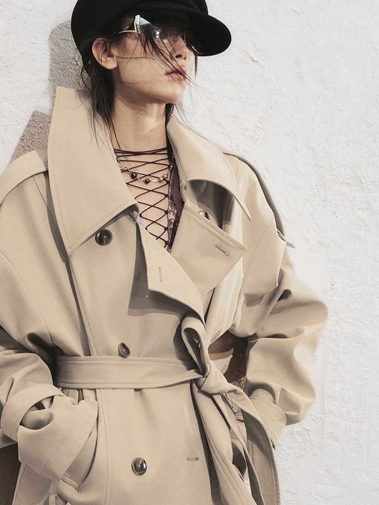 OfAkiva Akiva Casablanca Double Breasted Short Trench Coat