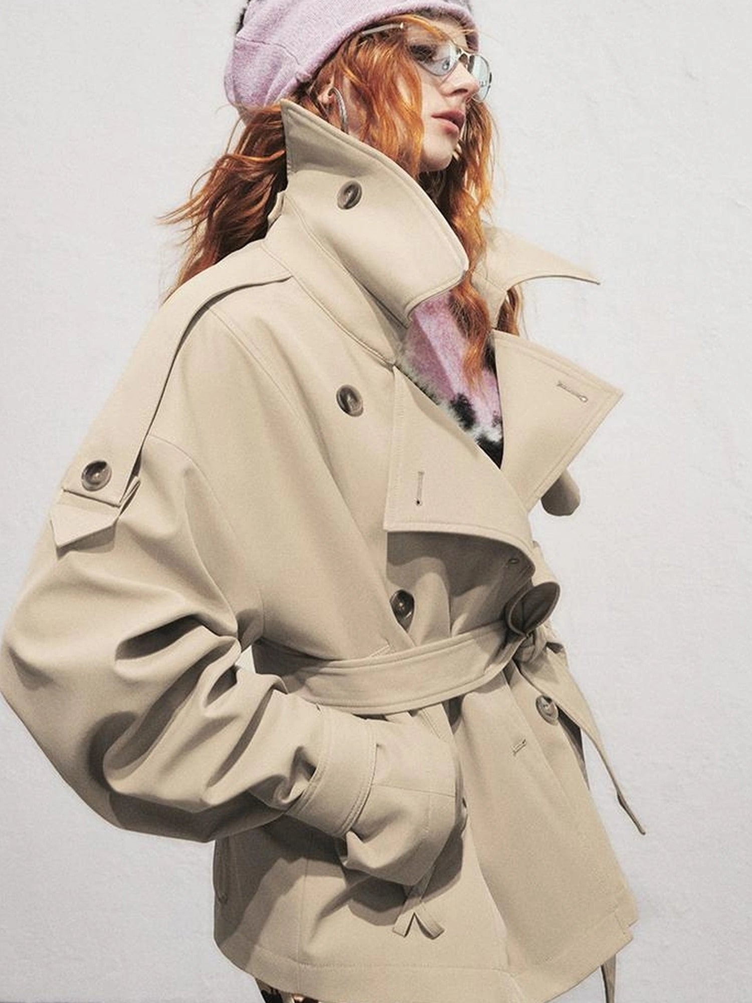 OfAkiva Akiva Casablanca Double Breasted Short Trench Coat