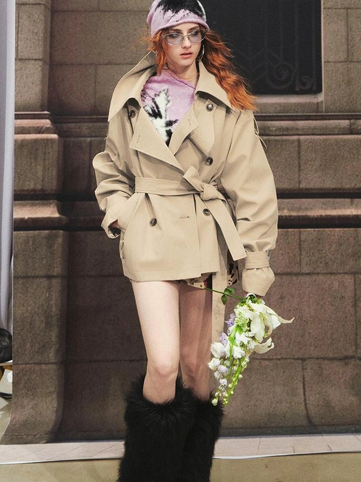 OfAkiva Akiva Casablanca Double Breasted Short Trench Coat