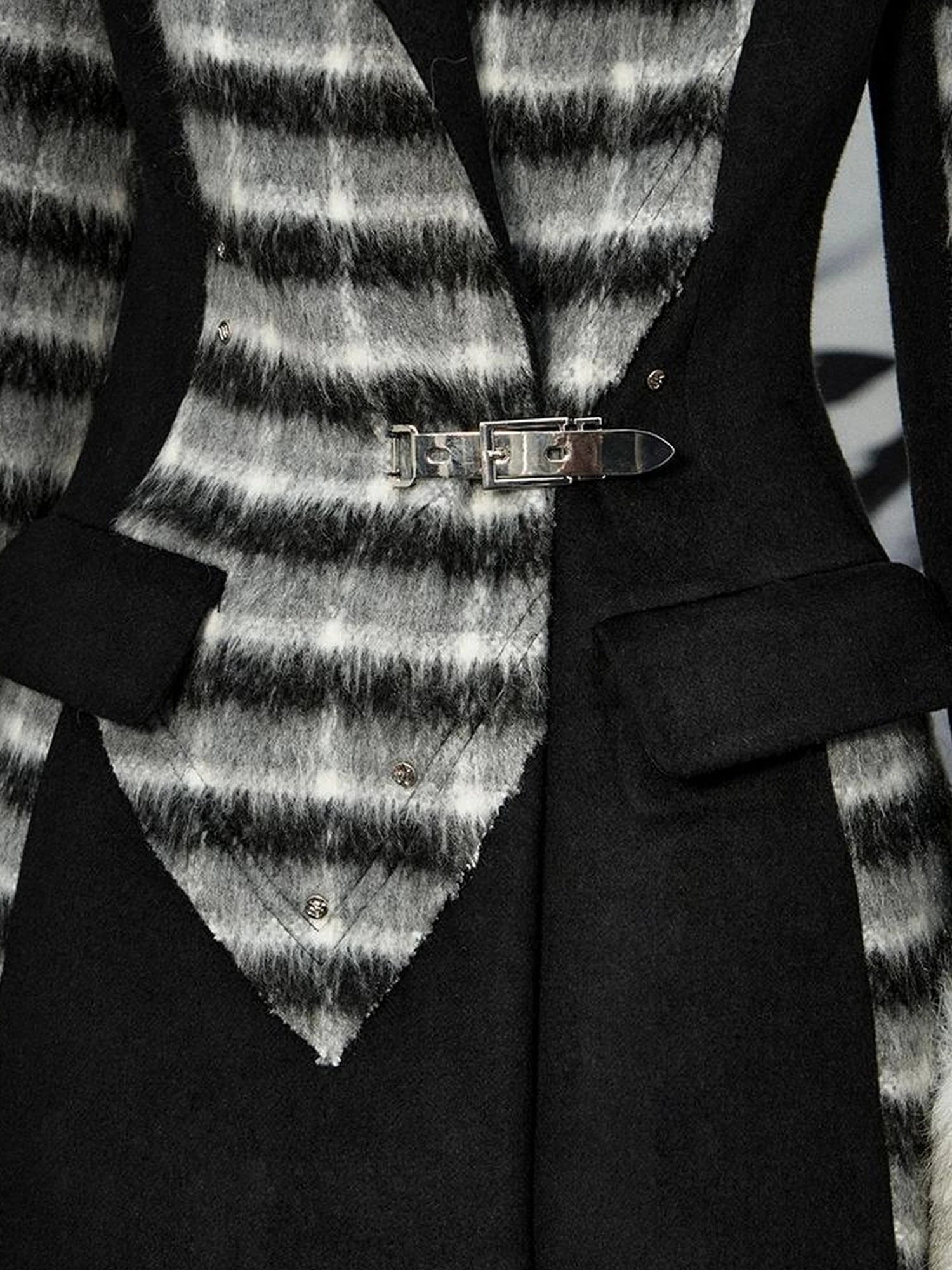 OfAkiva Akiva Color Block Houndstooth Long Coat