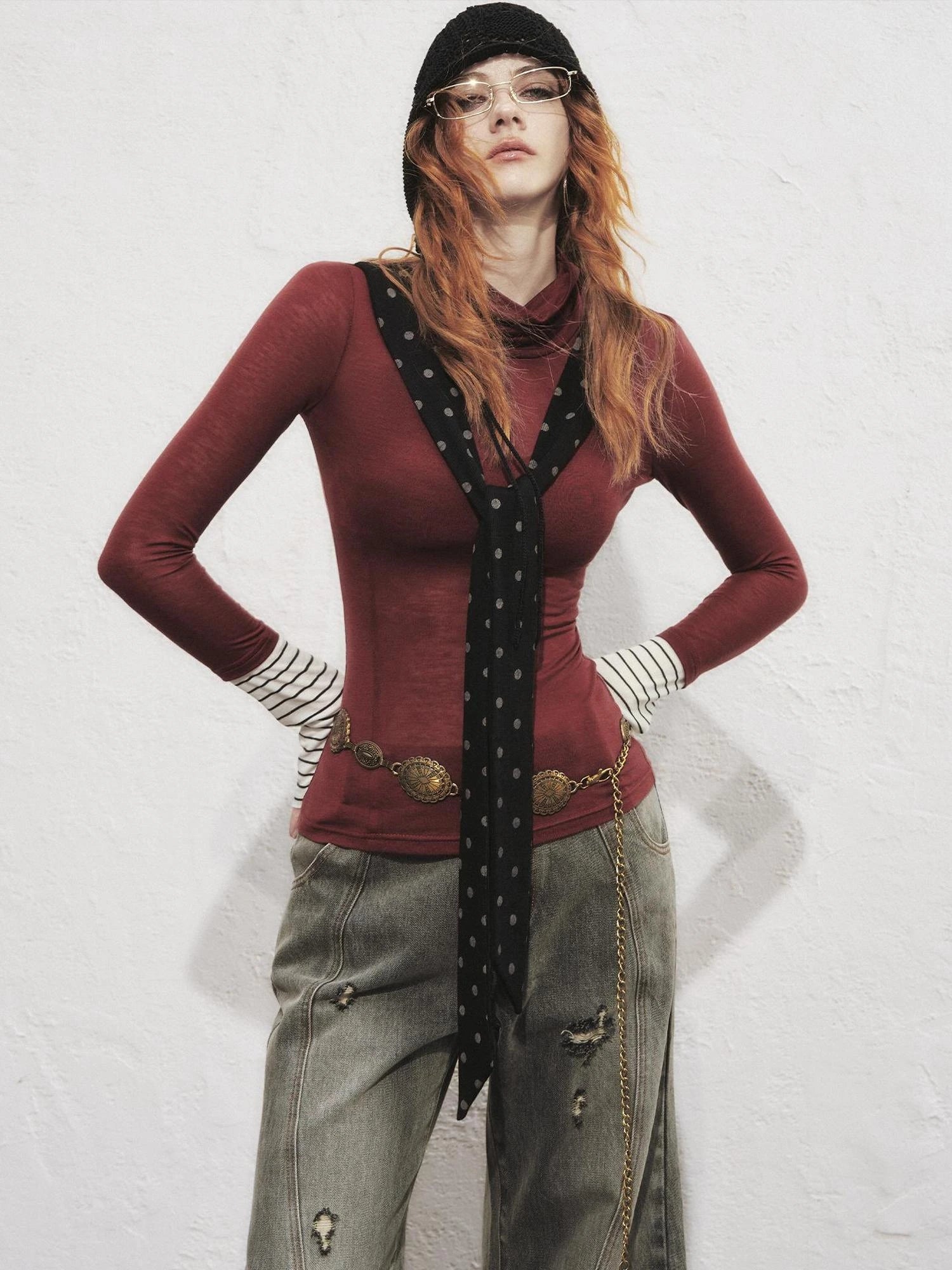 OfAkiva Akiva Diagonal Alley Ribbed Turtleneck Slim Fit Long Sleeve Top