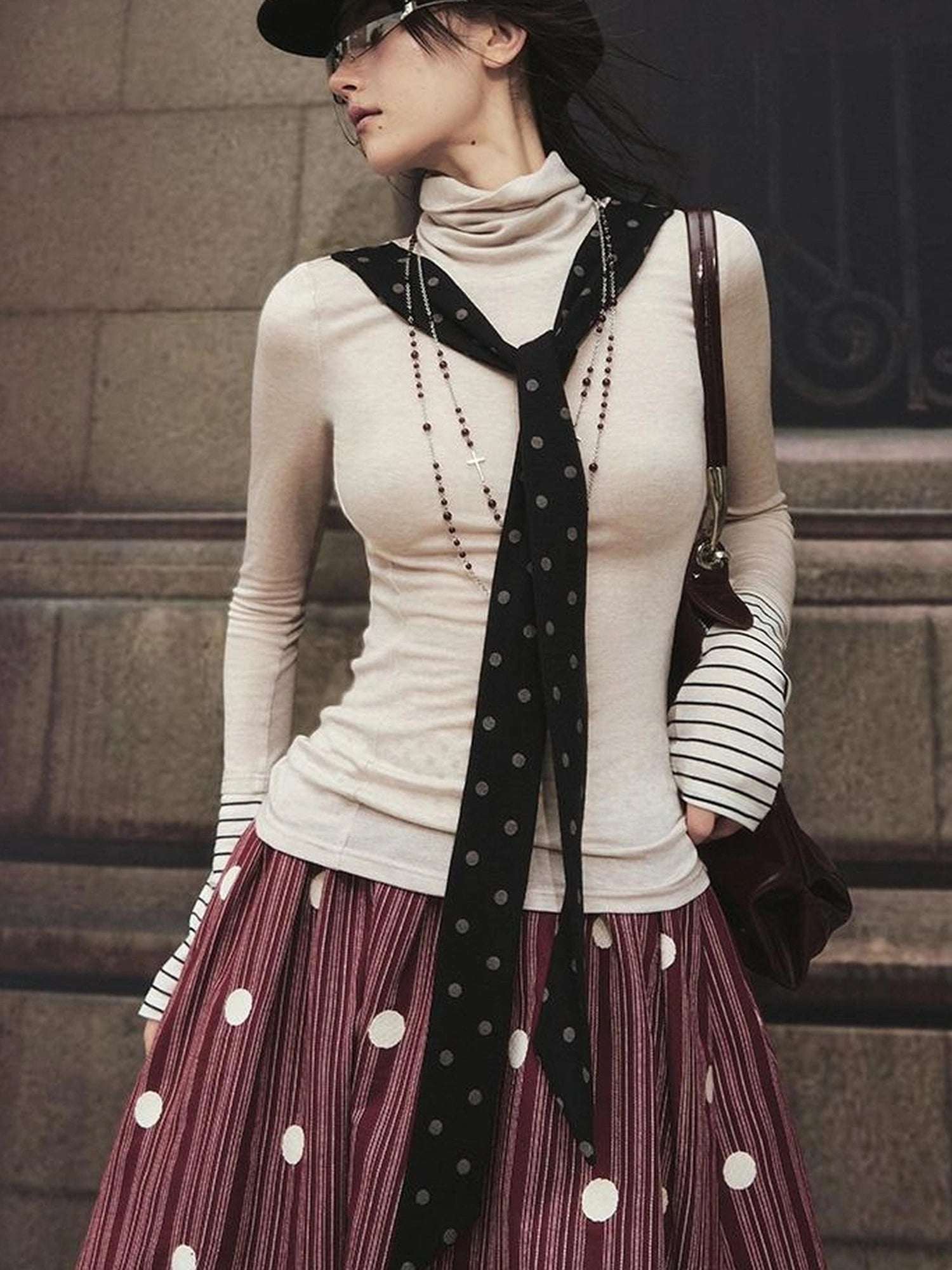 OfAkiva Akiva Diagonal Alley Ribbed Turtleneck Slim Fit Long Sleeve Top